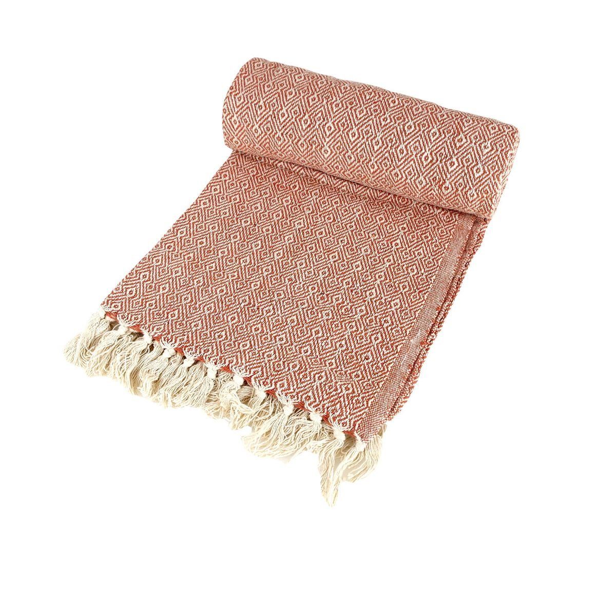 Wohndecke Plaid ca. 125 x 150 cm mit Fransen Tagesdecke im orientalischen Stil, Lesli Living, mit Fransen