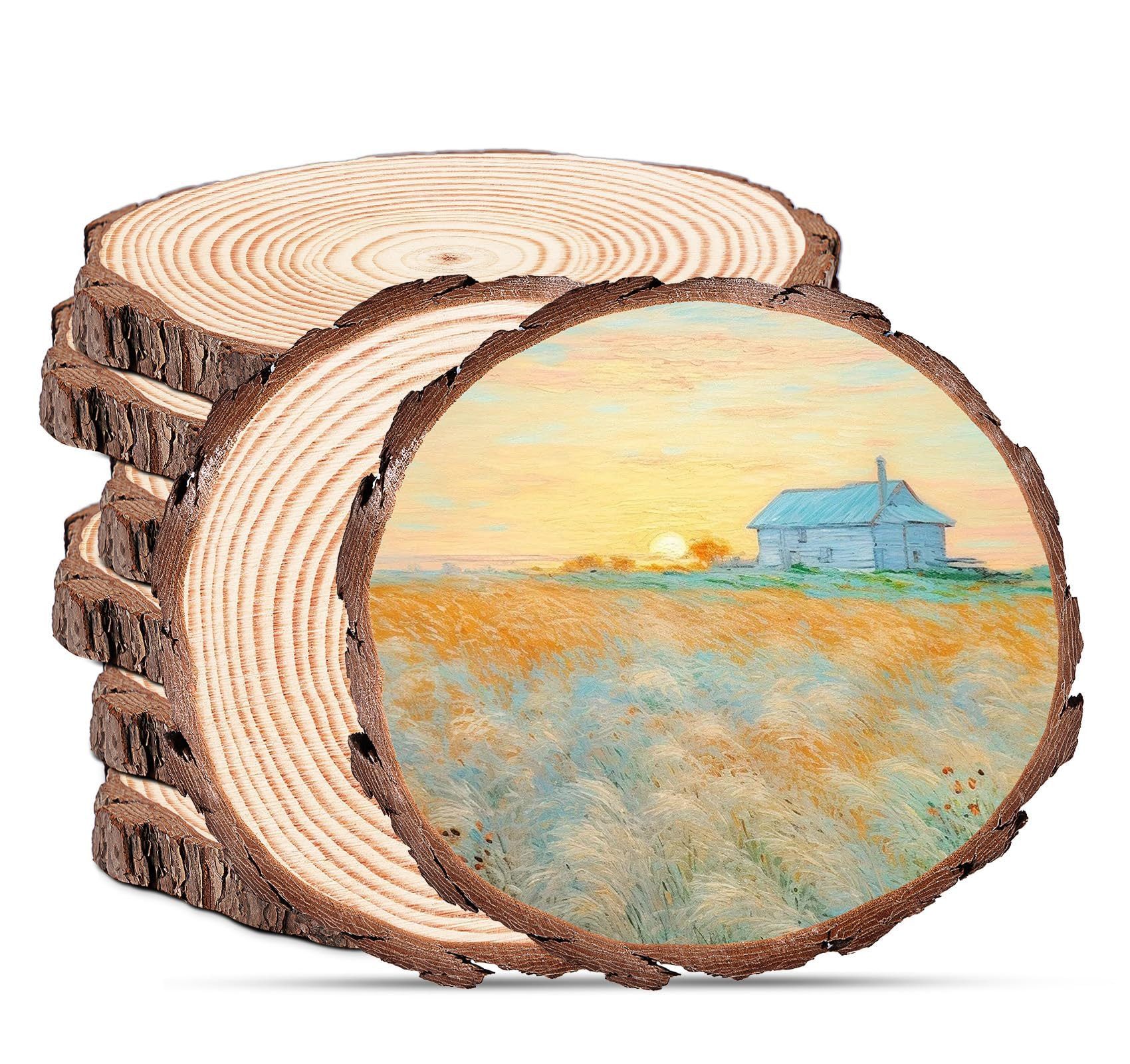 lindahandel Dekotablett Holzscheibe rund 25-28cm unbehandelt – Kiefer Naturholz (8 St), Baumscheibe ohne Loch für DIY, Deko & Hochzeit – 15mm stark