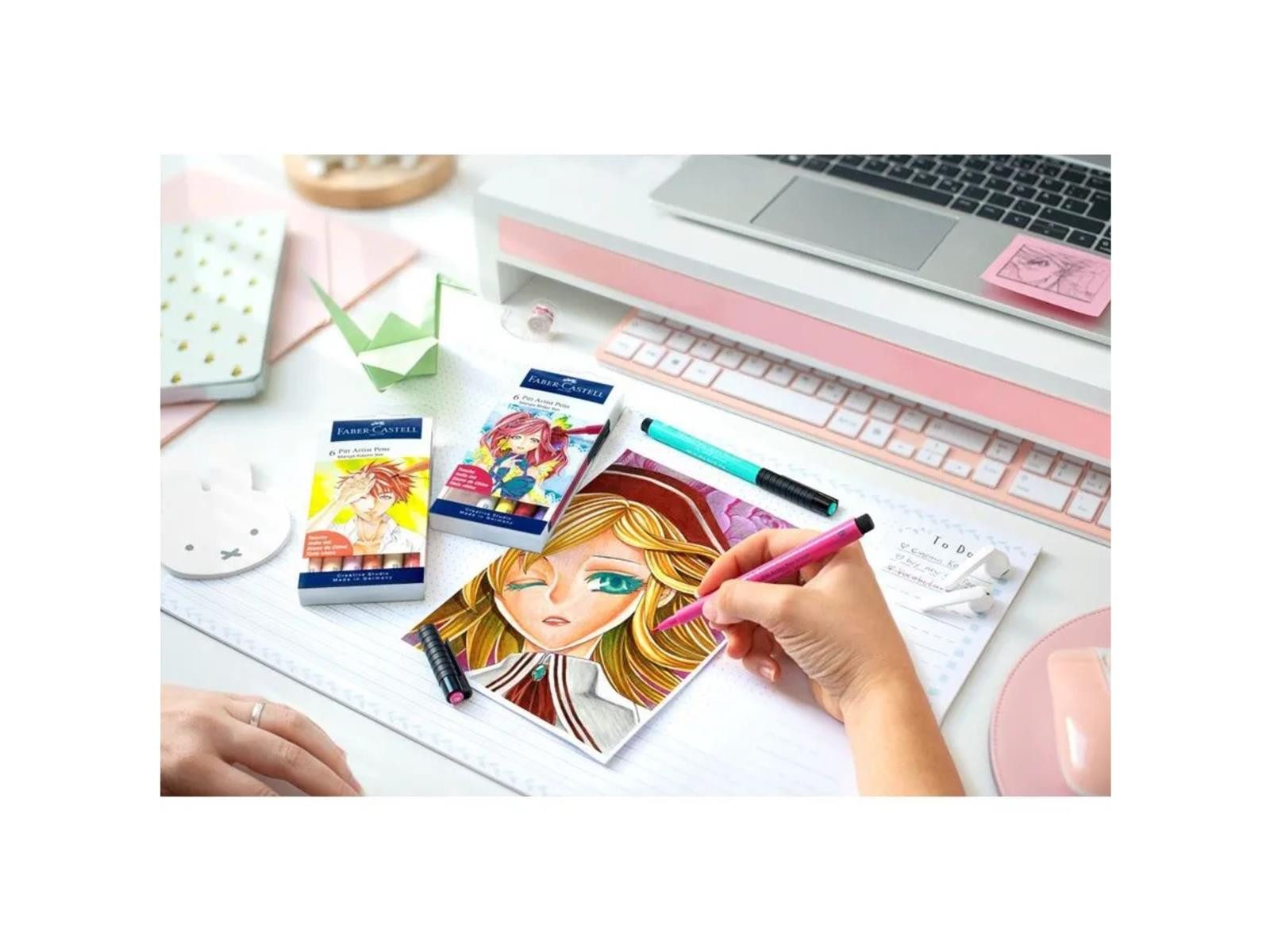 Faber-Castell Künstlerstift Faber-Castell Pitt Artist Pen Tintenschreiber - Manga Kaoiro - 6er
