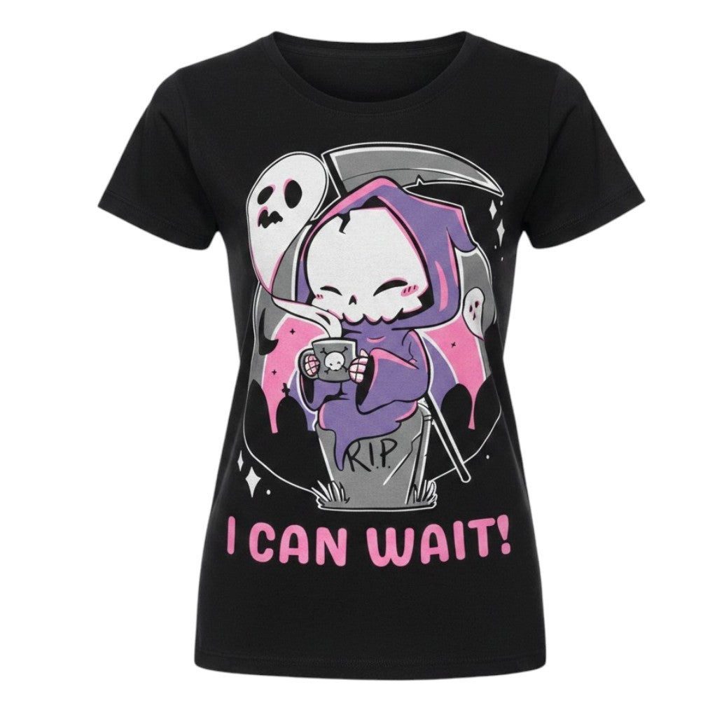 Cupcake Cult Print-Shirt I Can Wait T-Shirt – Kawaii Gothic Sensenmann-Print von Cupcake Cult Gothic Shirt Anime aus Baumwolle mit Print