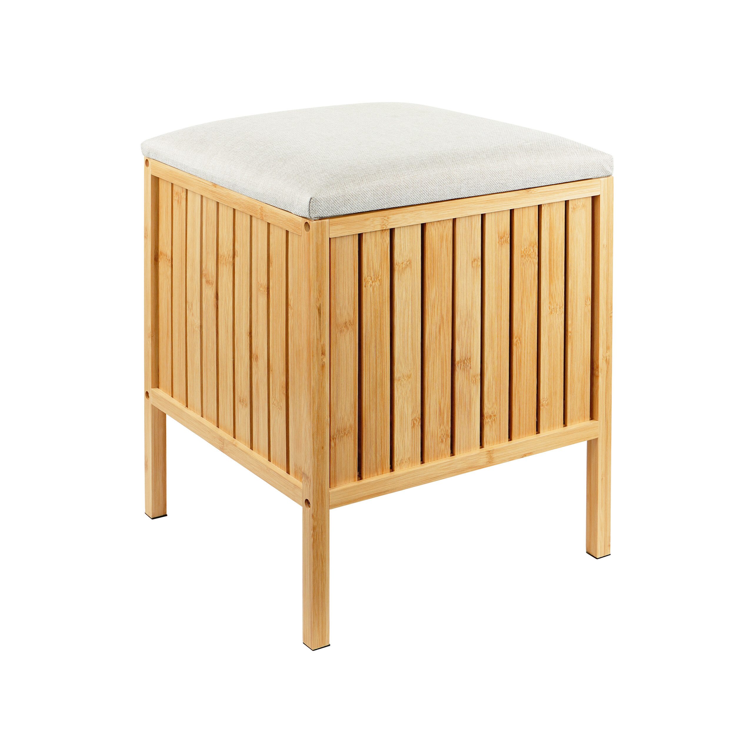 relaxdays Wäschekorb zum Sitzen Bambus (1 St), Creme