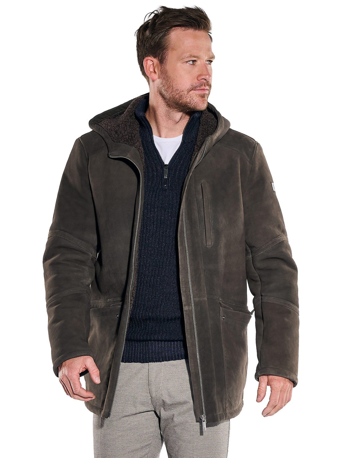 ENGBERS GERMANY Lederjacke Herren Hochwertiger Ledermantel mit Teddyfutter, Braun