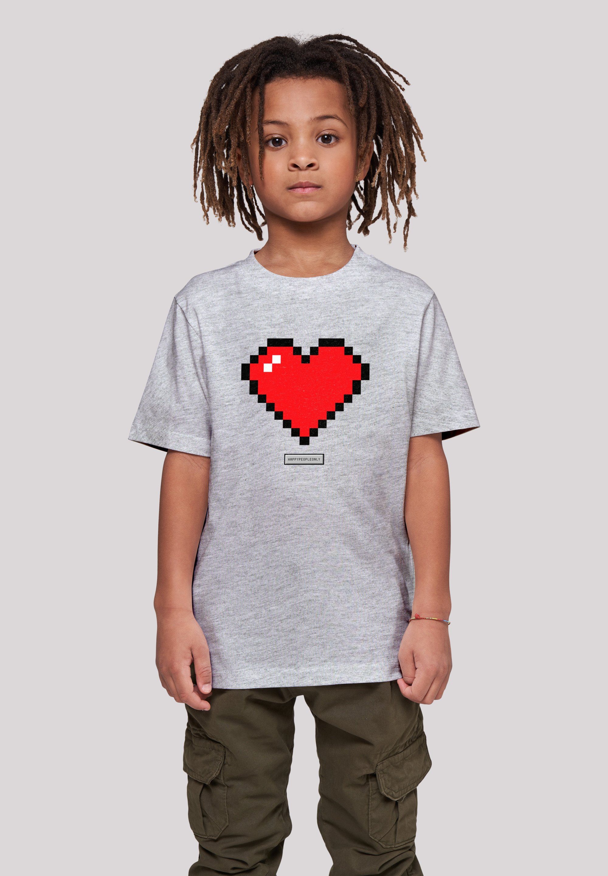 F4NT4STIC T-Shirt Pixel Herz Good Vibes Happy People Print heather grey | T-Shirts