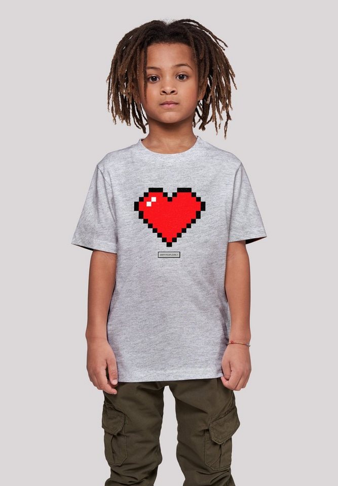 F4NT4STIC T-Shirt Pixel Herz Good Vibes Happy People Print, Das Model ist  145 cm groß und trägt Größe 145/152