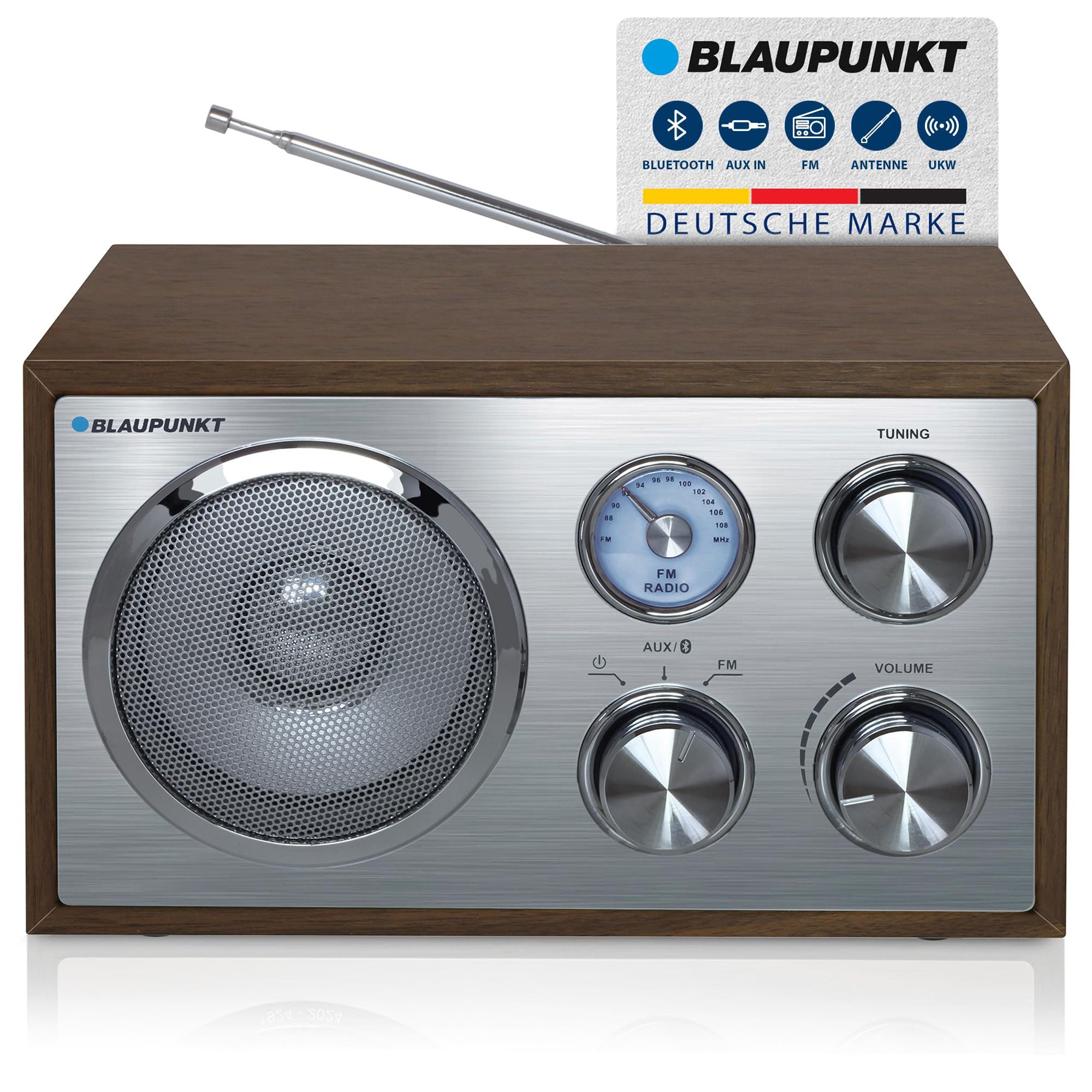 Blaupunkt RXN 180 WN Retro-Radio (Bluetooth, AUX-IN, 3W Mono, Holzoptik Design)