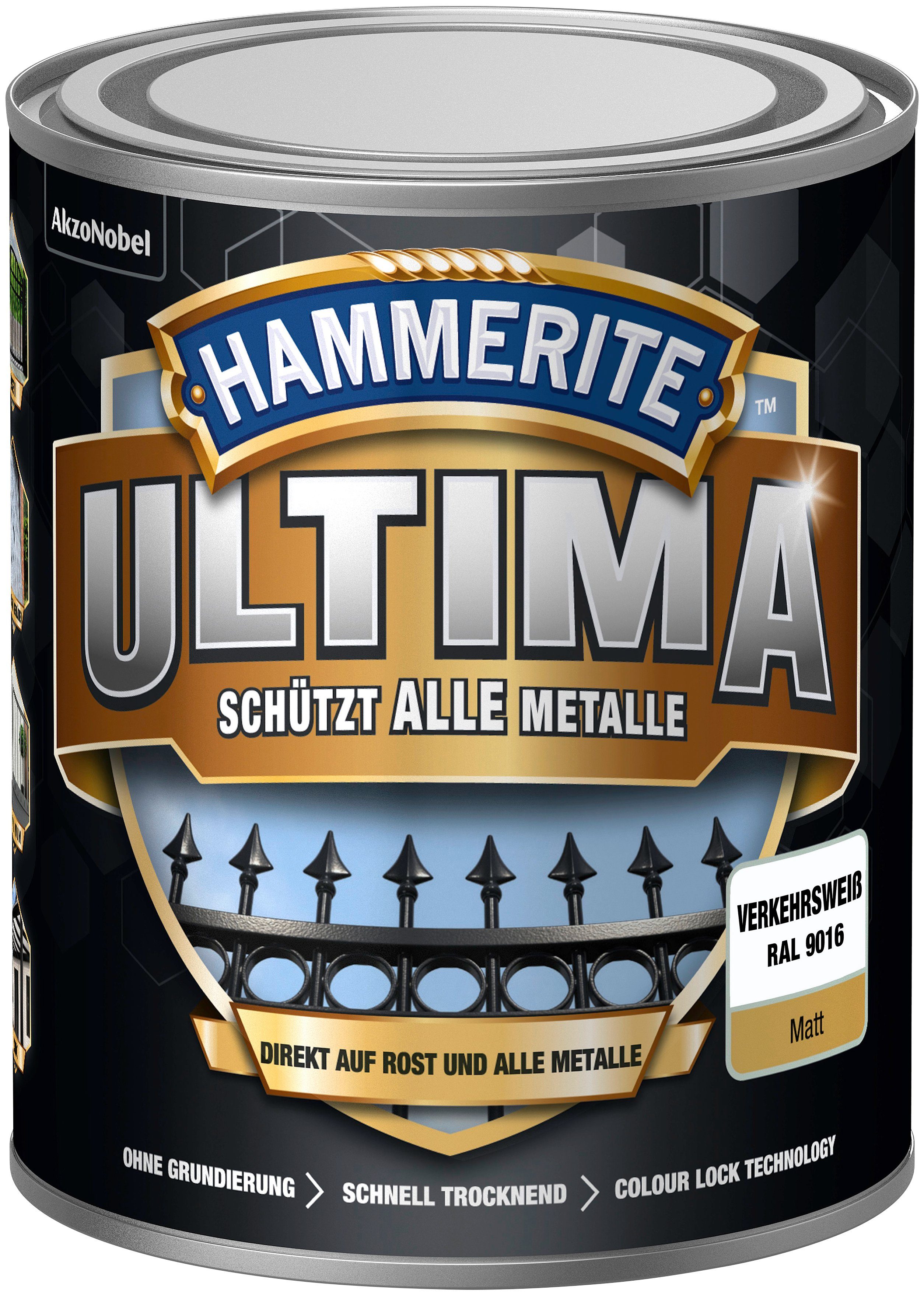 Metalle, 9016, matt RAL Hammerite  alle Metallschutzlack 3in1, ULTIMA schützt verkehrsweiss