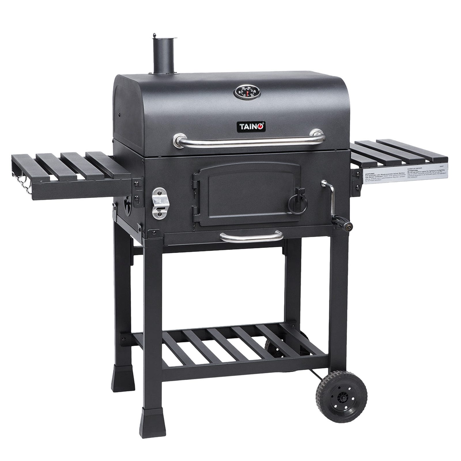 TAINO Holzkohlegrill, HERO XL, Grillwagen, integriertes Thermometer, klappbare Seitentische
