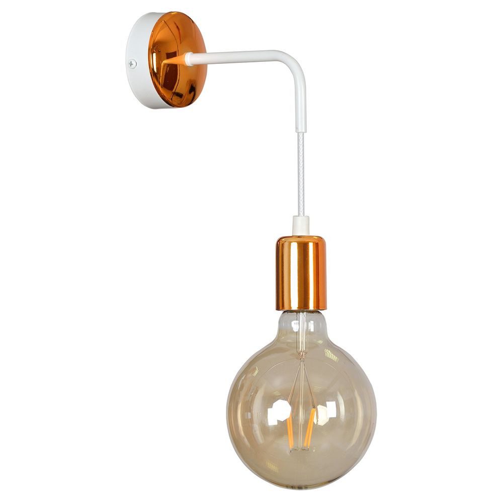 famlights Wandleuchte famlights, Wandleuchte Sönke aus Metall in Weiß und Kupfer 1xE27