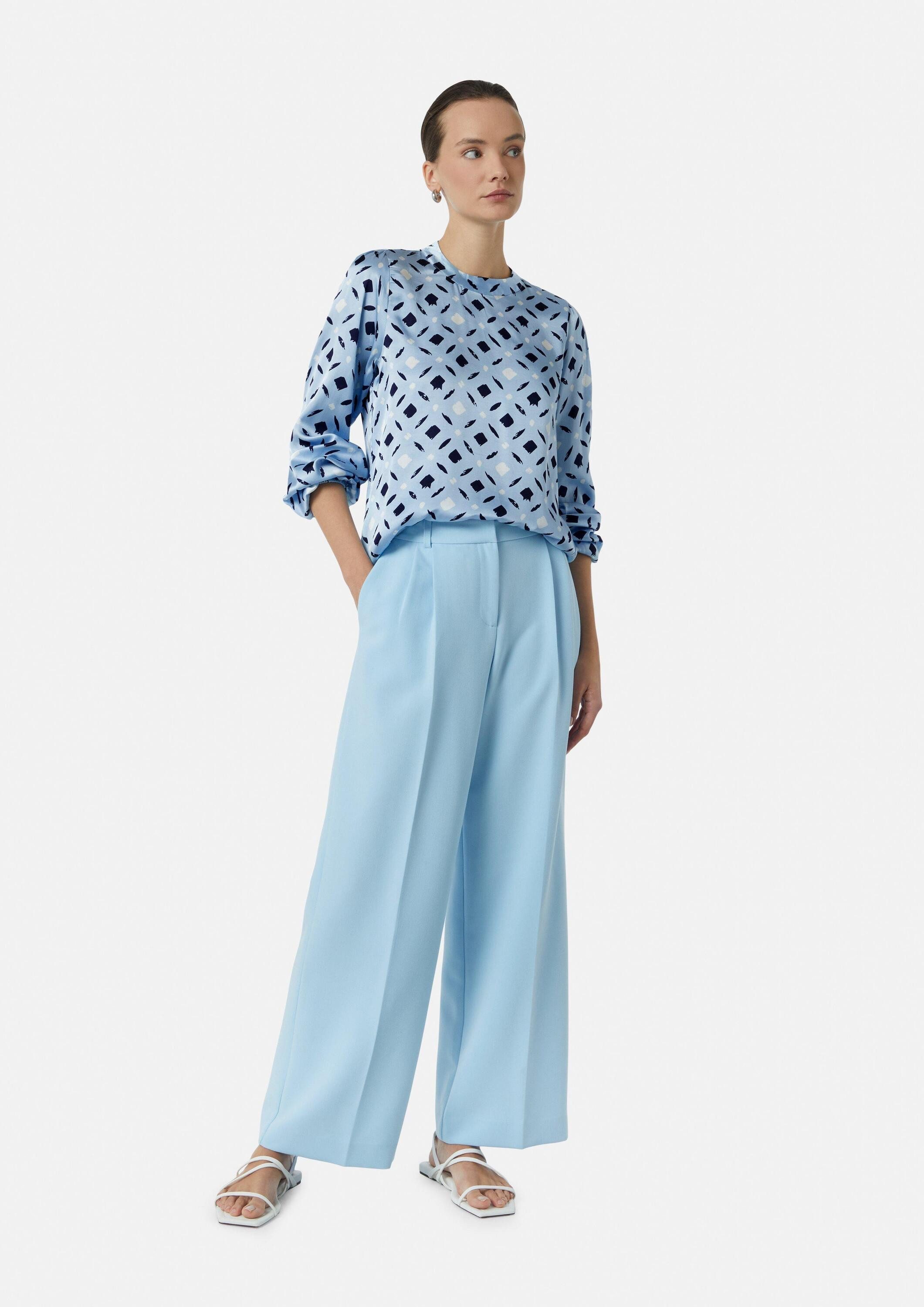 comma Langarmbluse Bluse Gemusterte Satinbluse mit Raffungen am Arm