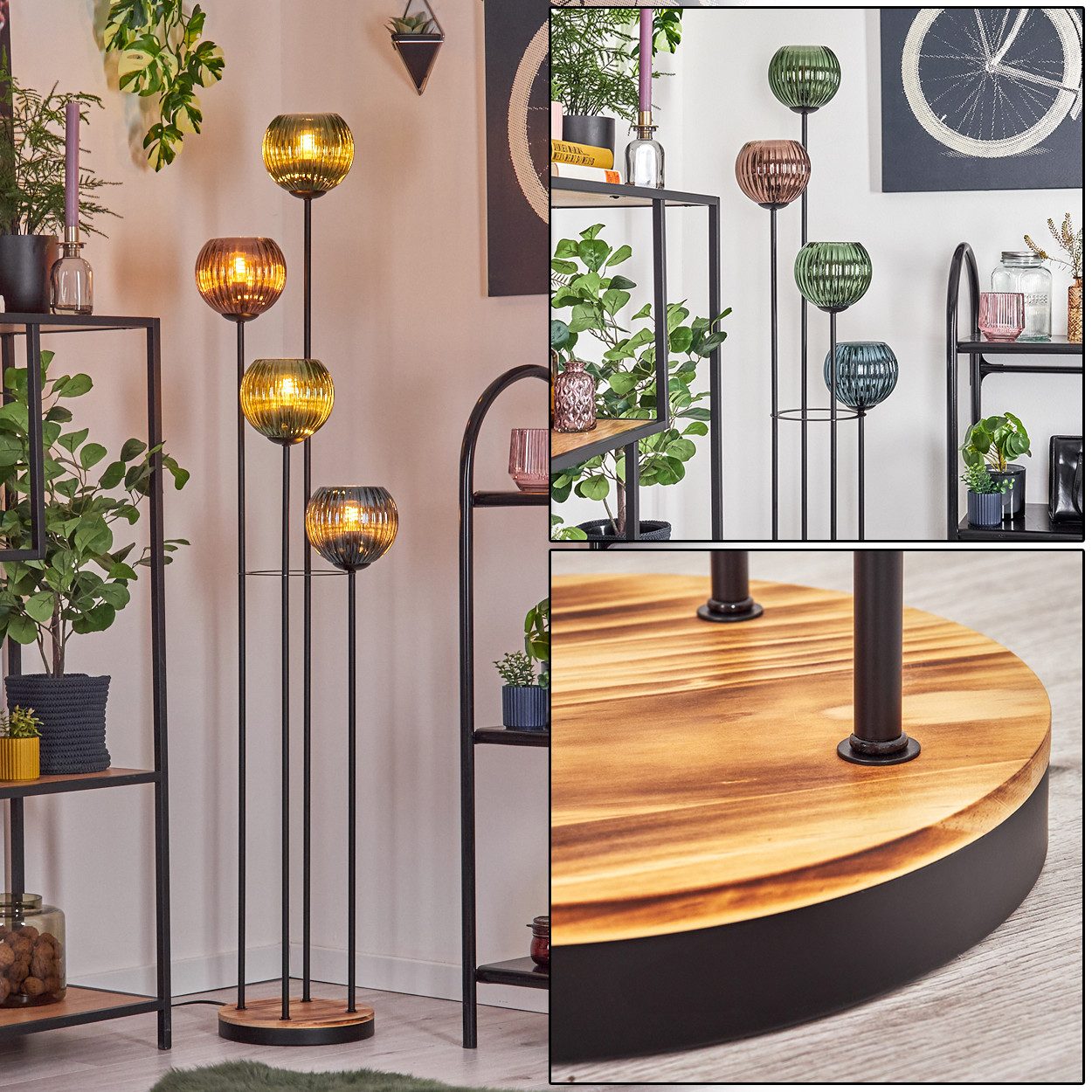 hofstein Stehlampe Stehlampe aus Metall/Holz/Riffelglas in günstig online kaufen