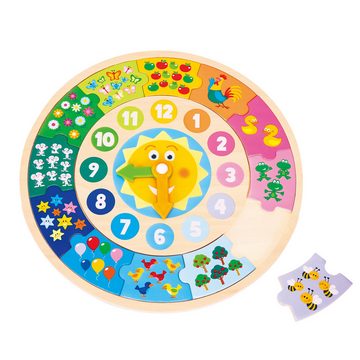New Classic Toys® Lernspielzeug Lernspieluhr als Puzzle mit Sonne Lernspielzeug für Kinder aus Holz