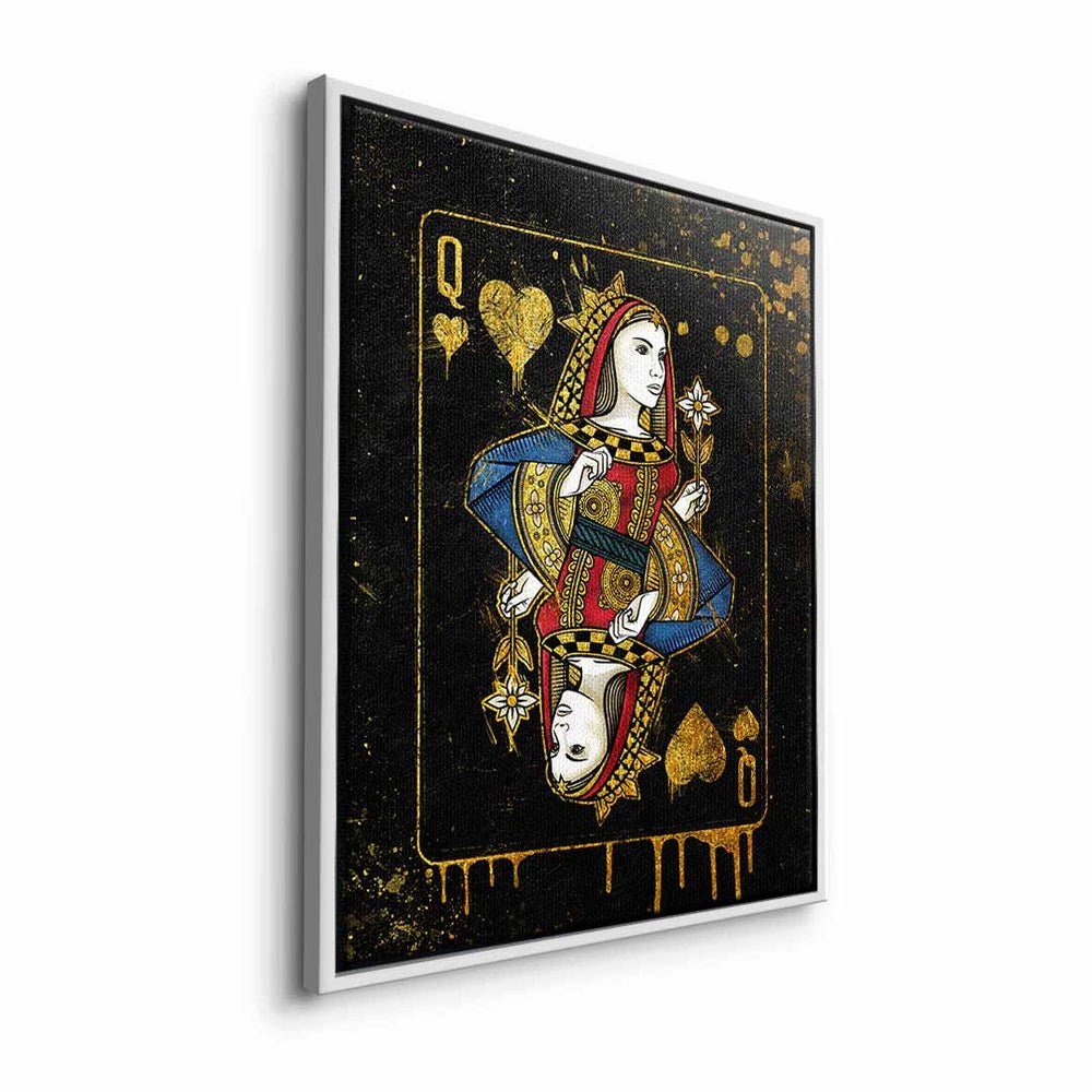 Leinwandbild edel schwarz Rahmen Card Königin pr gold Karte DOTCOMCANVAS® weißer mit Queen Leinwandbild, elegant