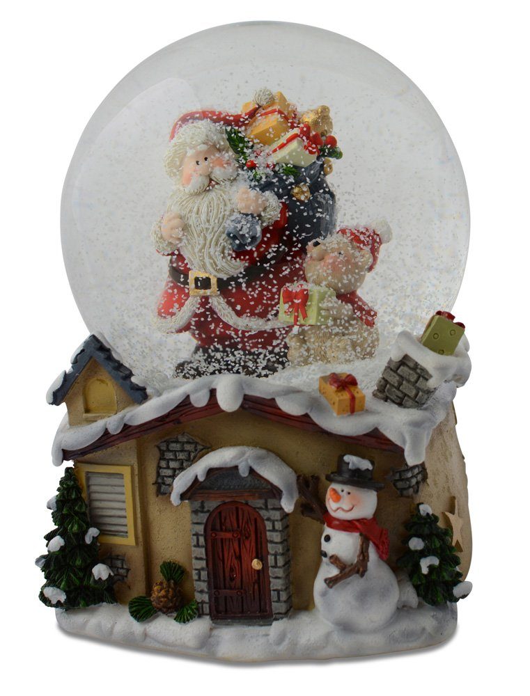 RIFFELMACHER & WEINBERGER Schneekugel Spieluhr mit Weihnachtsmann und Teddy  71895 - 14 cm, Advent Weihnachtsdekoration