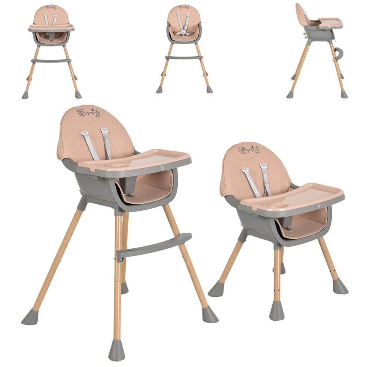 Cangaroo Kombihochstuhl Biscotti 2 in 1, Anti-Rutsch-Füße, Doppeltablett, Kinderstuhl-Funktion, 2-in-1