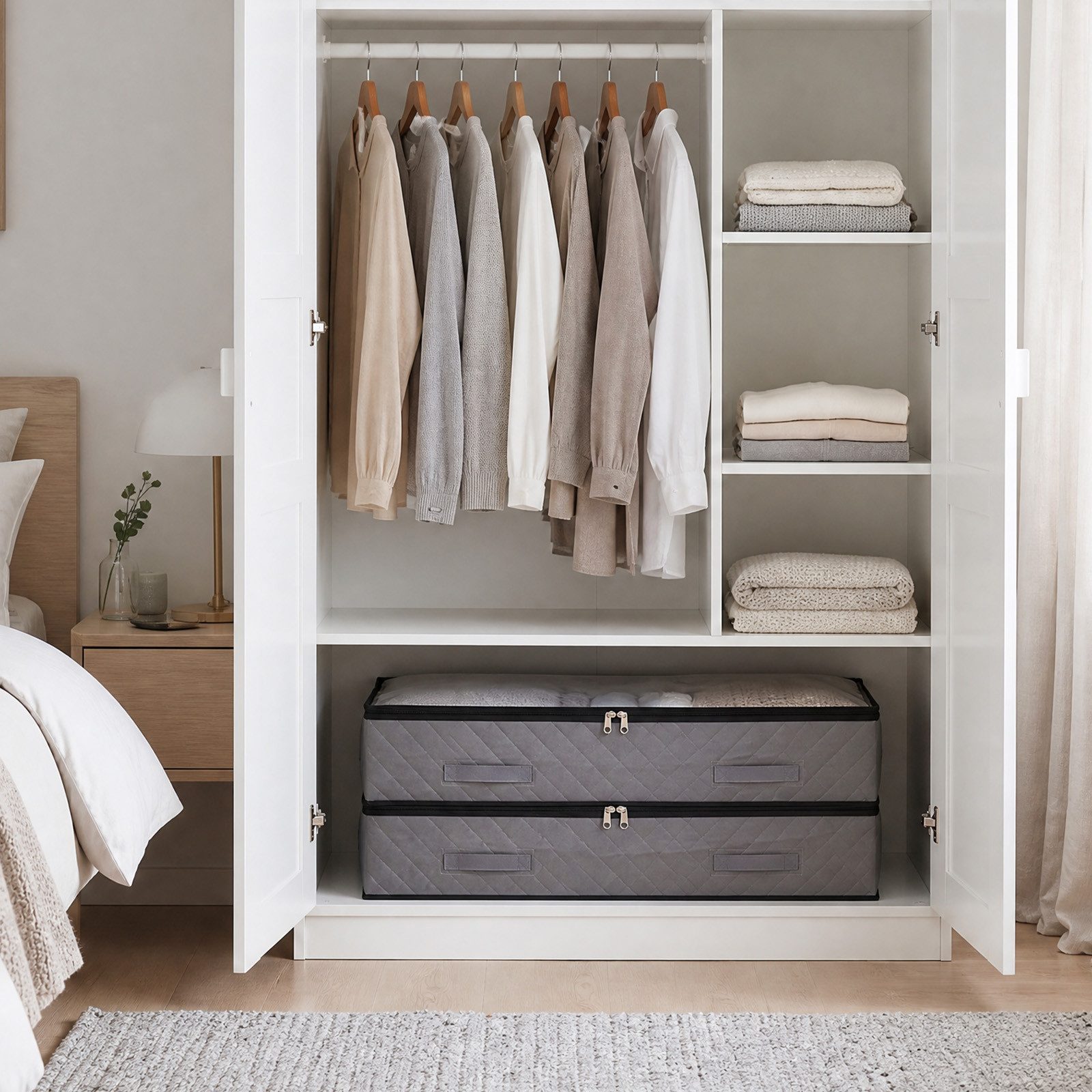 Sekey Unterbettkommode Unterbett Aufbewahrung Aufbewahrungstasche 110L mit Deckel, faltbar (4 St), Für Kleidung, Bettwäsche Decken transparent mit Doppelreißver – Bild 5 von 5