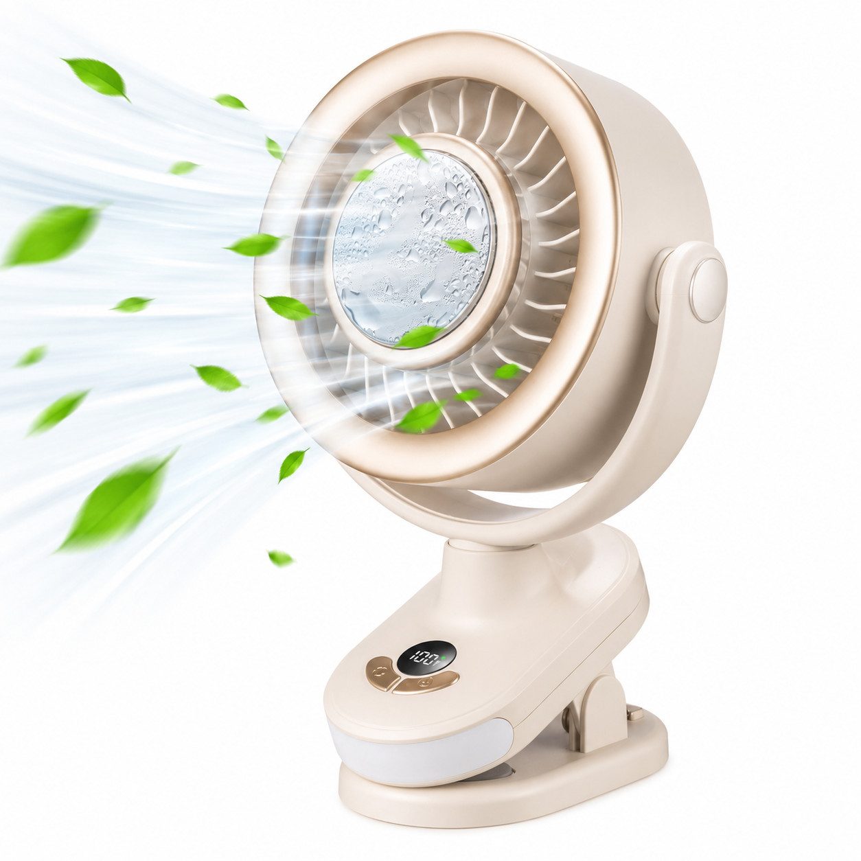 MOPUEA Tischventilator 4-in-1 Clipventilator USB Ventilator 4 Stufen 3600mAh 180° schwenkbar, 4 Stufen, 180° schwenkbar, 110° neigbar, Nachtlicht, 3600 mAh