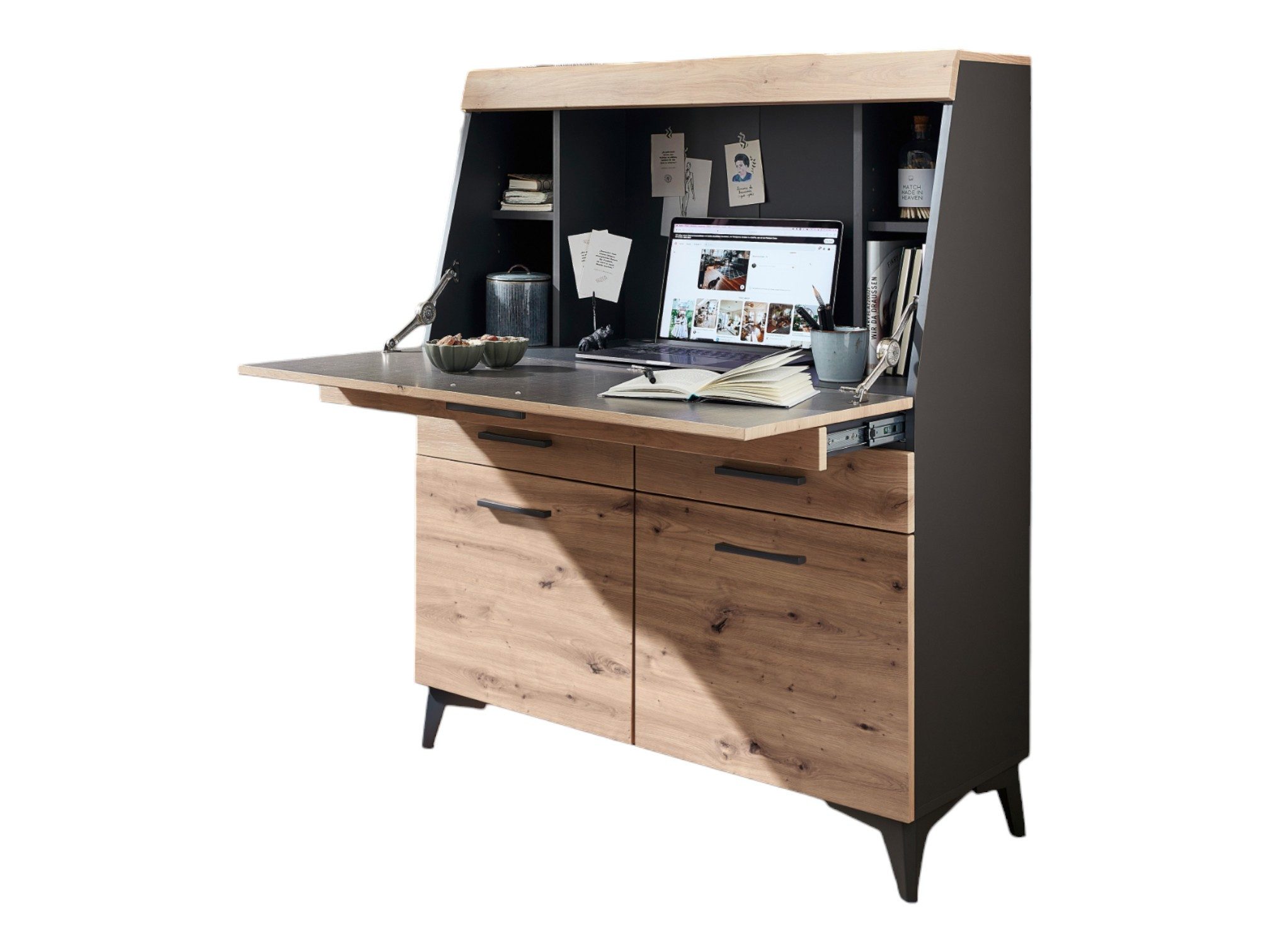 moebel-dich-auf Sekretär SANTORIN (Schreibsekretär Klappensekretär Schreibtisch Kommode, 1 St., 1 Klappe, 2 Schubkästen, 2 Türen), mit Soft-Close-Funktion