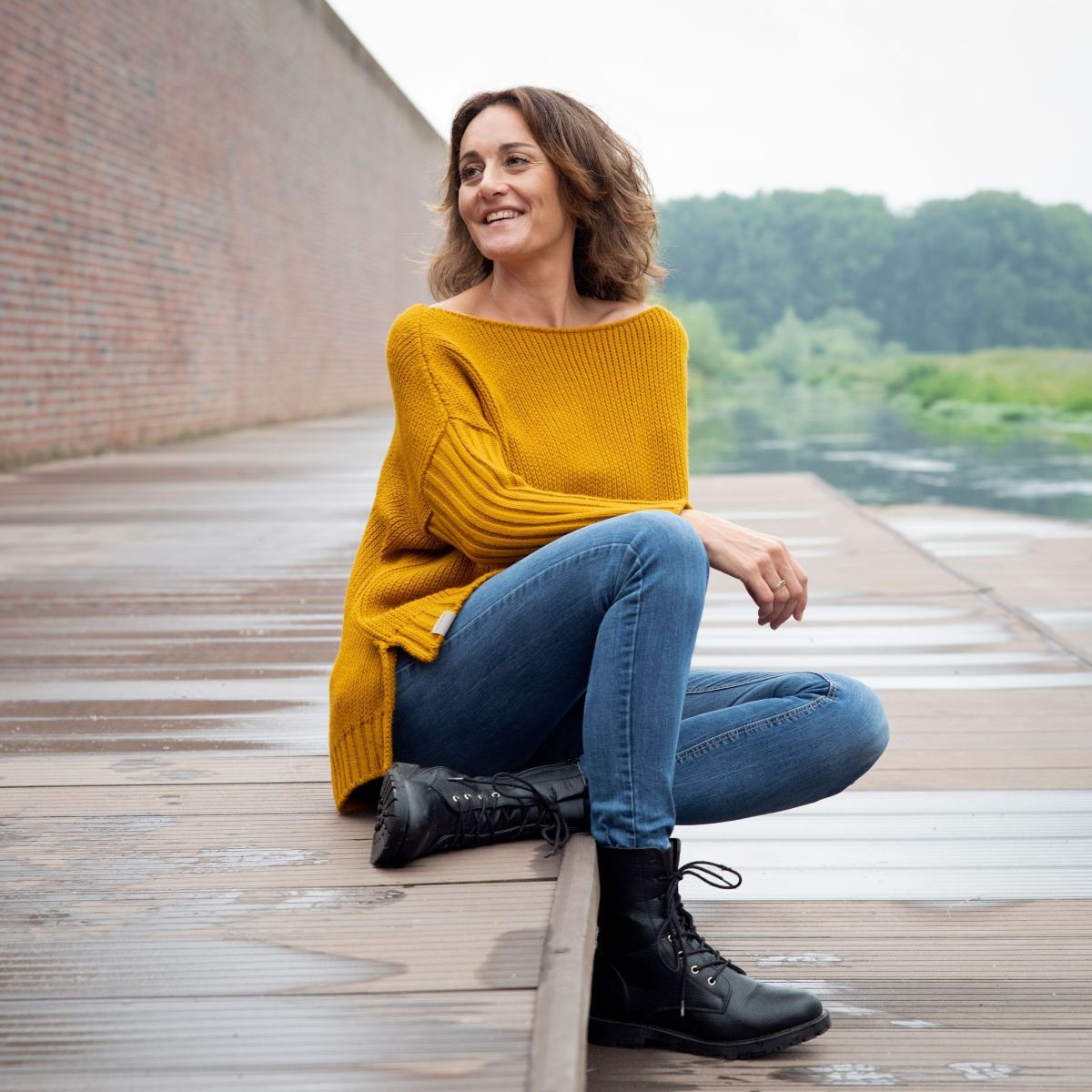 Knit Factory Strickponcho Kylie Pullover 36/44 Glatt Lila (1-tlg) Strickware Strickartikel Pullover Strickpullover