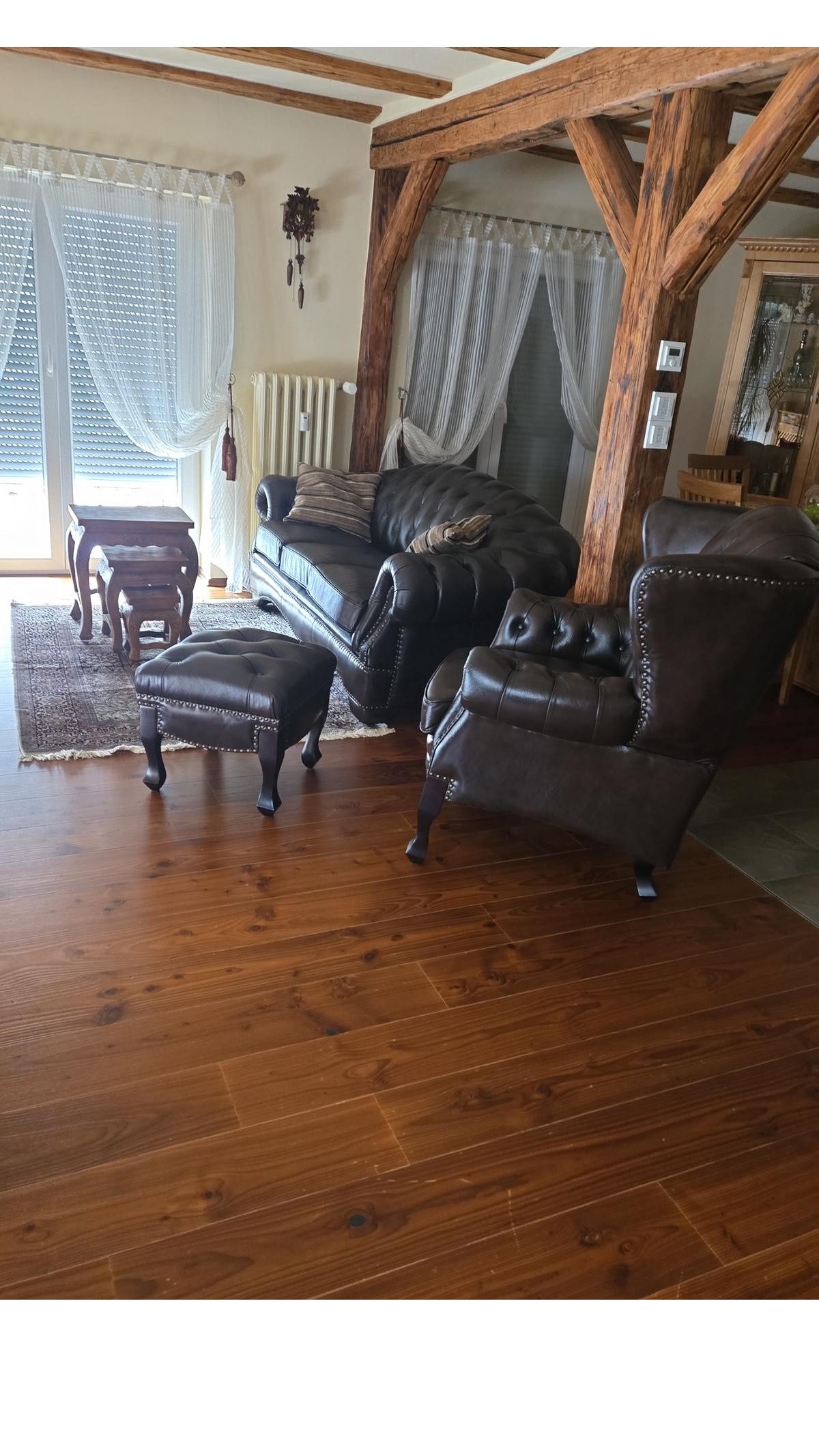 Salottini Polstergarnitur Edle Chesterfield Premier Sofagarnitur 3/1/Ottoman Ledergarnitur, (3-tlg)