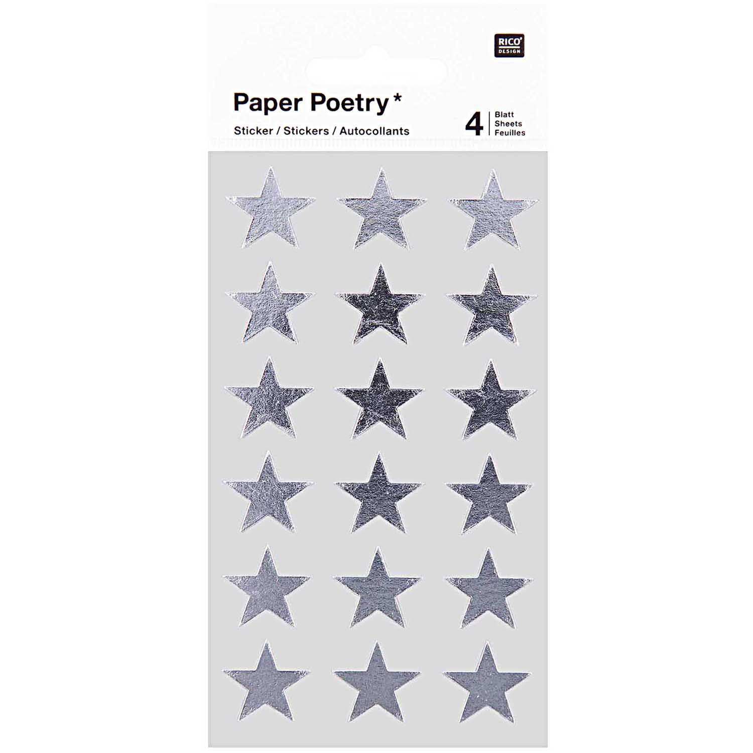 Rico Design Adventskalender STICKER STERNE SILBER 18MM 4 BOGEN PAPER POETRY