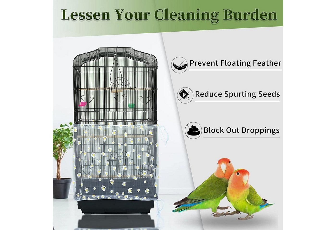 Thumbnail - LuxusKollektion Vogelkäfig Vogelkäfig Abdeckung Gänseblümchen Design 200 x 40 cm Weiße