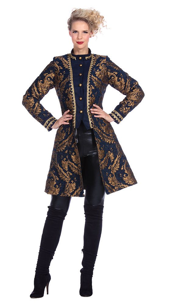 Karneval-Klamotten Kostüm Parade Frack Damen Hochwertig Brokat blau gold, S günstig online kaufen