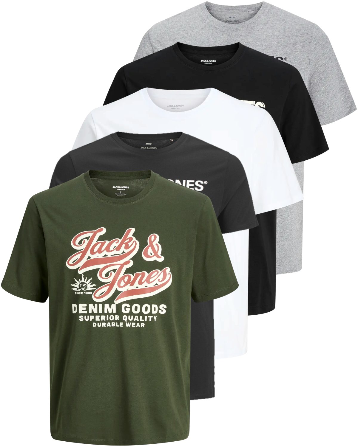 Jack & Jones Print-Shirt Bedrucktes T-Shirt aus Baumwolle (5er-Pack)