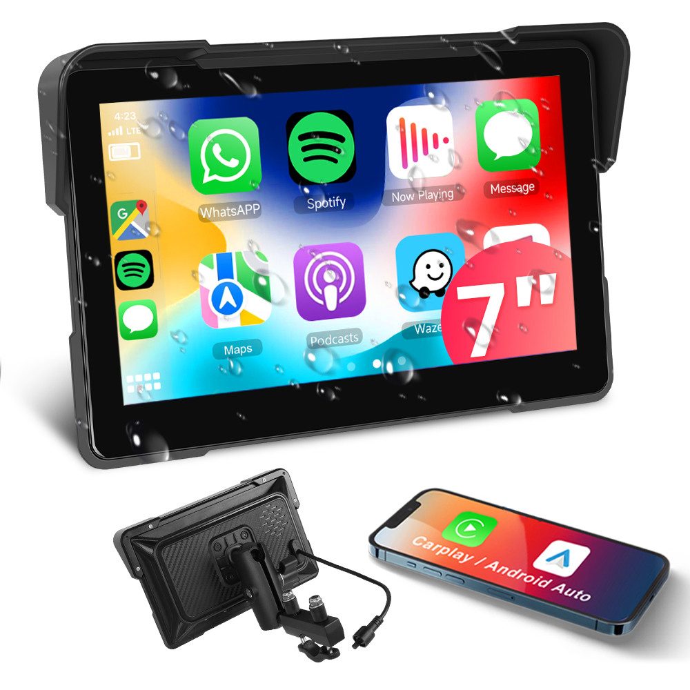 Kabelloser Carplay Bildschirm für Motorrad, 5 Zoll IP67 Wasserdicht Motorrad-Navigationsgerät