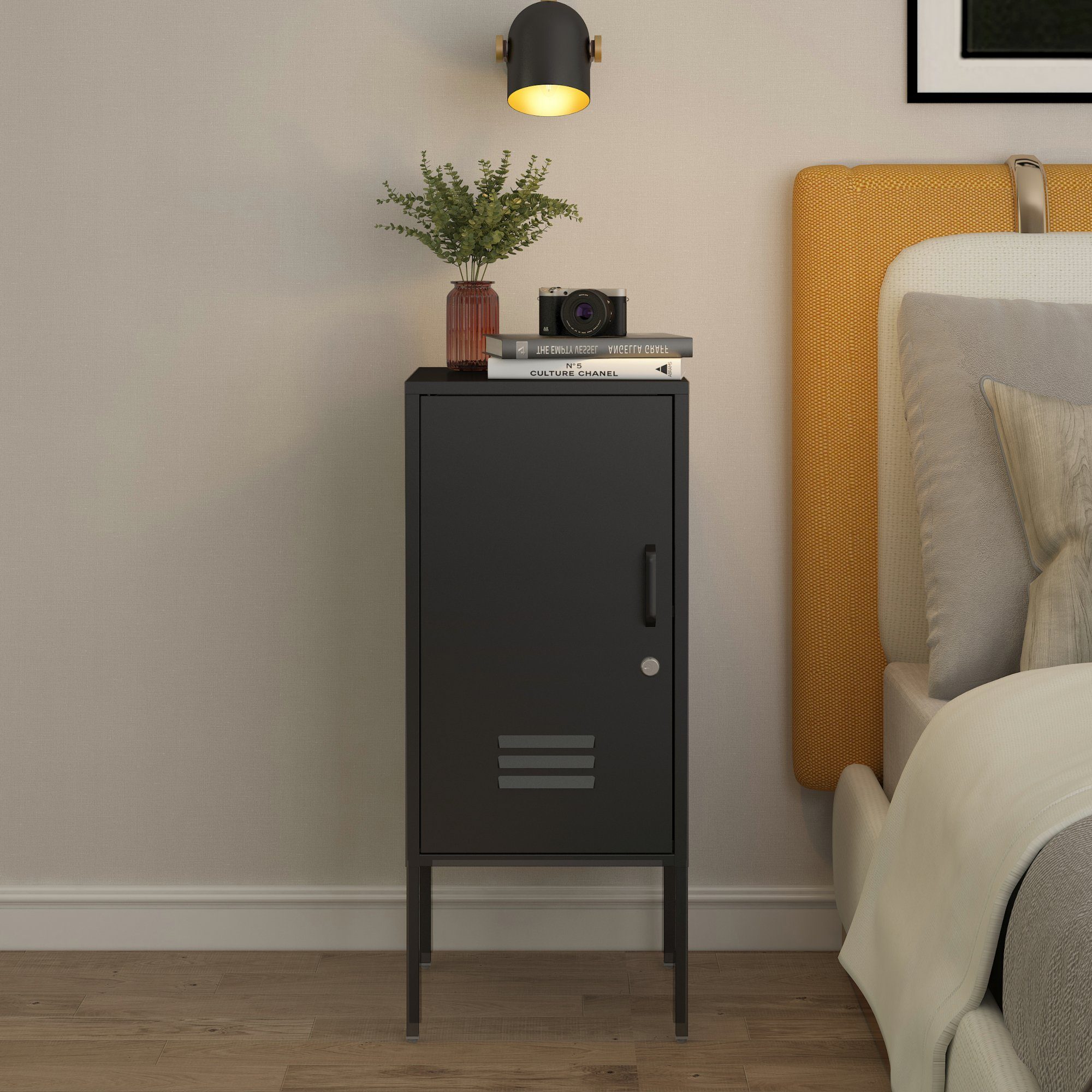 en.casa Nachtschrank »Hausjärvi« mit abschließbarer Tür 82 x 35 x 35 cm Stahl Schwarz