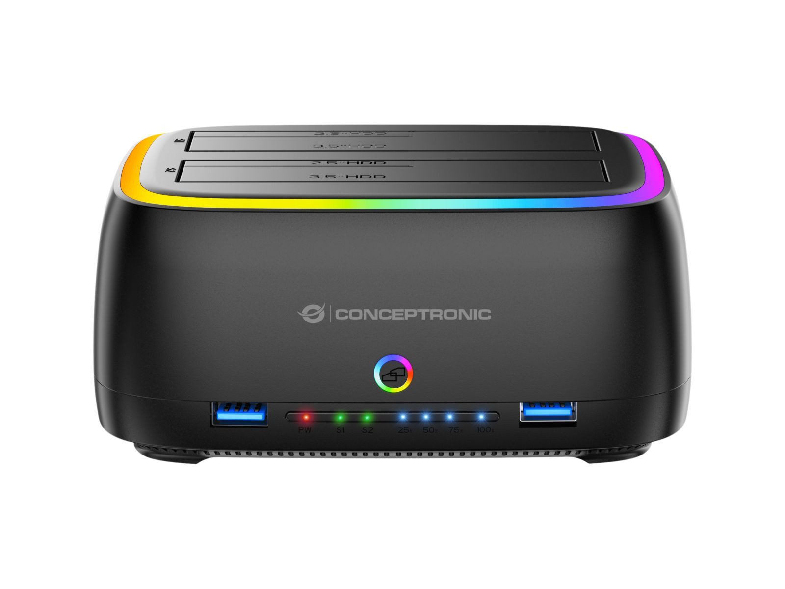 Conceptronic Laptop-Dockingstation DONN36B Dual-Bay RGB Festplatten-Dockingstation für 2,5"/3,5" HDD/S...