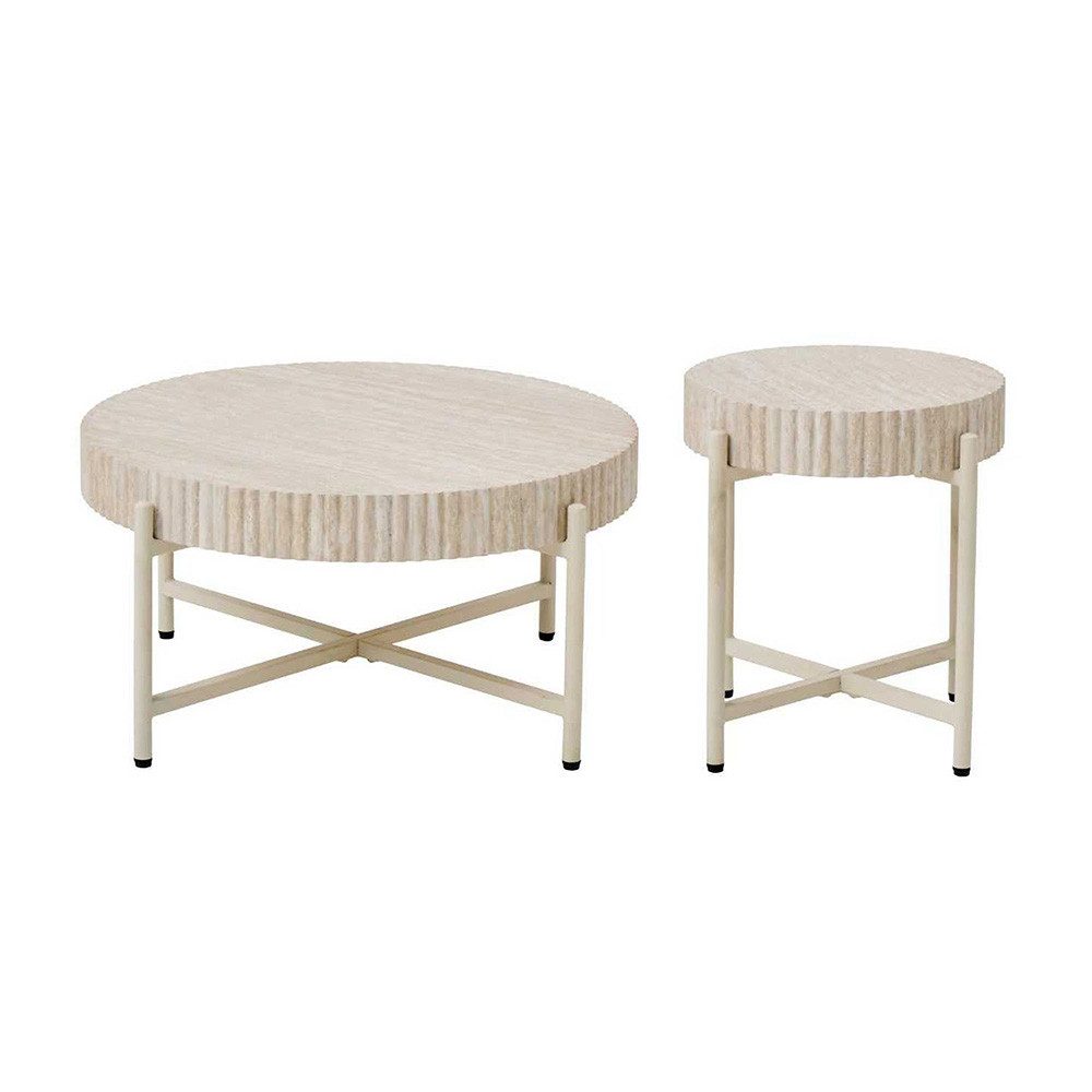 PPkrimnel Couchtisch Beistelltisch 2er-Set, Travertin-Optik, 70x36cm & 40x46cm (2-St), Metallrahmen für Wohnzimmer, Schlafzimmer und Büro