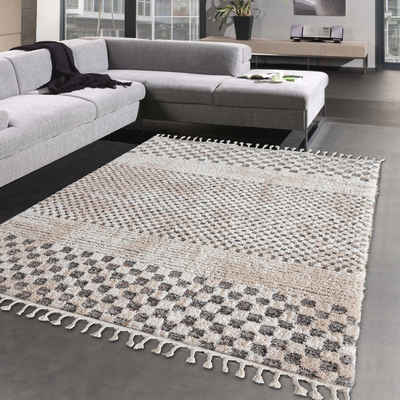 Hochflor-Teppich Hochflorteppich – skandinavischen Stil - creme braun, Carpetia, rechteckig, Höhe: 30 mm