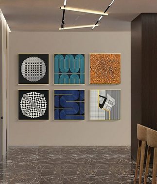 TPFLiving Kunstdruck (OHNE RAHMEN) Poster - Leinwand - Wandbild, Nordic Art - Abstrakte Quadrate - Bilder Wohnzimmer - (6 Motive in 4 verschiedenen Größen zur Auswahl), Farben: Blau, Schwarz, Weiß und Gold - Größe: 30x30cm