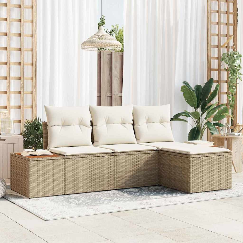 vidaXL Loungesofa Gartensofa-set 4 Stk. Beige und Creme Poly Rattan, 4 Teile