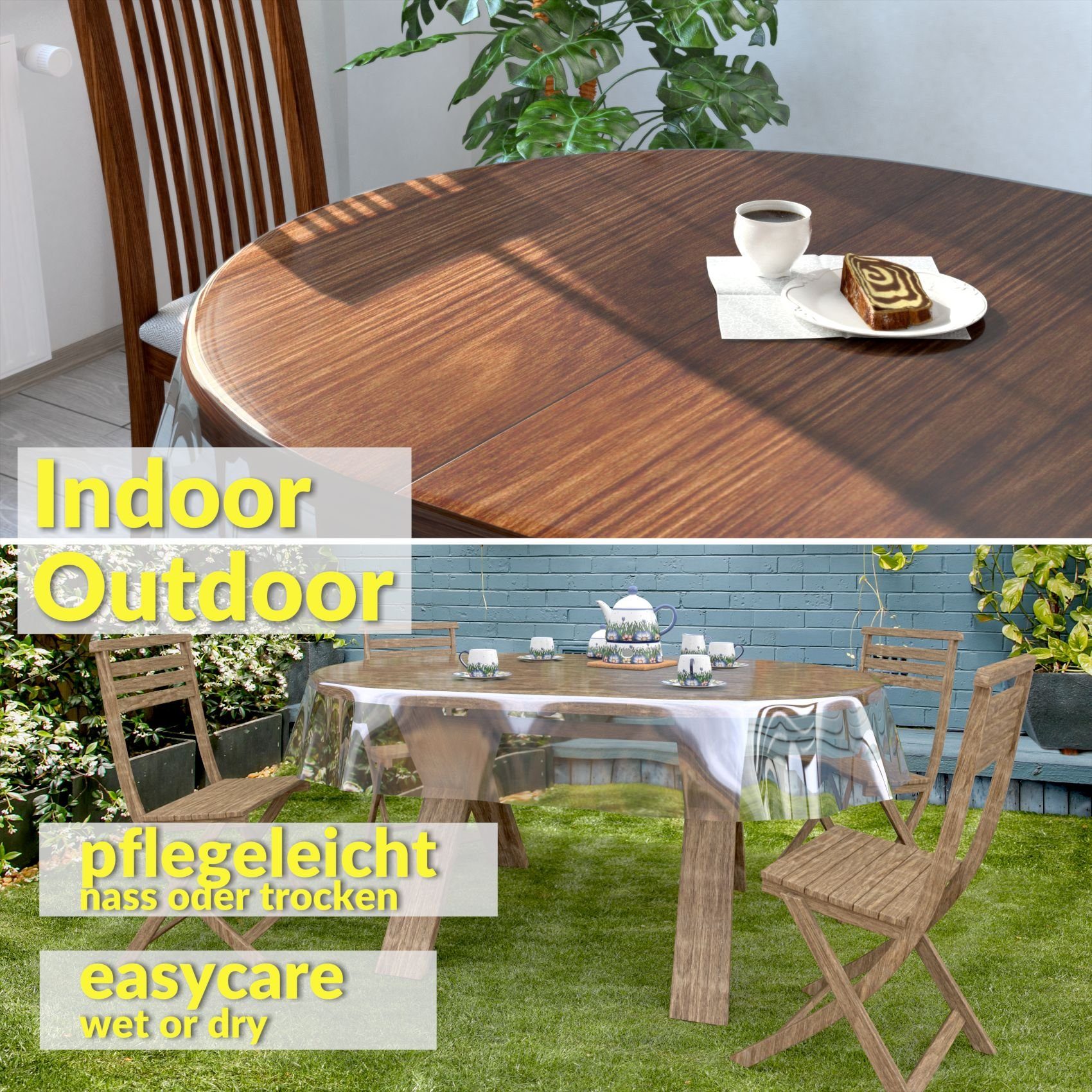 ANRO Tischdecke KLARA abwaschbar Tischfolie transparent Gartentischdecke 0,5mm (Einzelstück 1-tlg), wasserabweisend Durchsichtig Transparent Oval 160x140cm