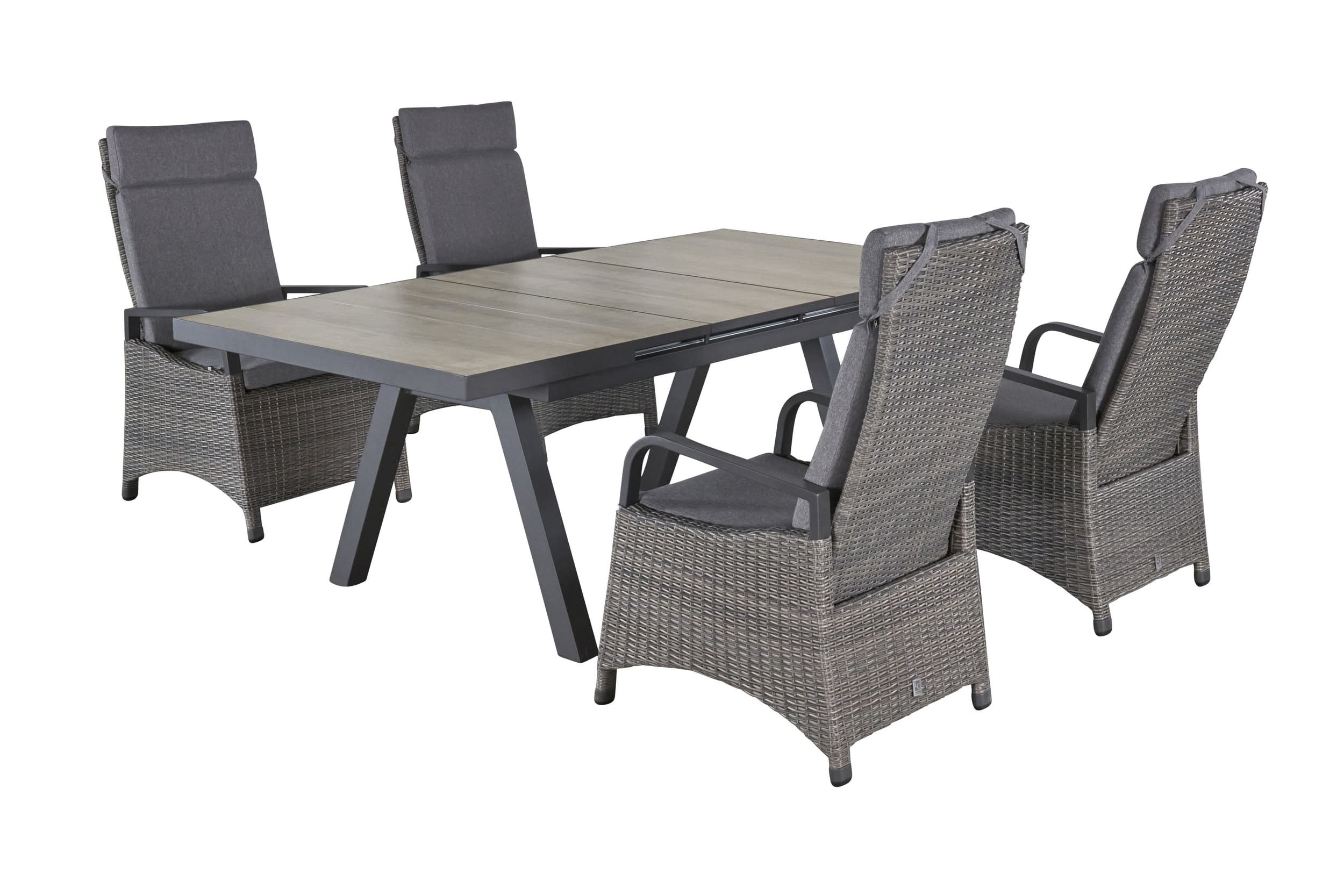 LC Garden Garten-Essgruppe »Komido« Gartenset anthrazit Esstisch 160/210x100cm + 4 Gartenstühle
