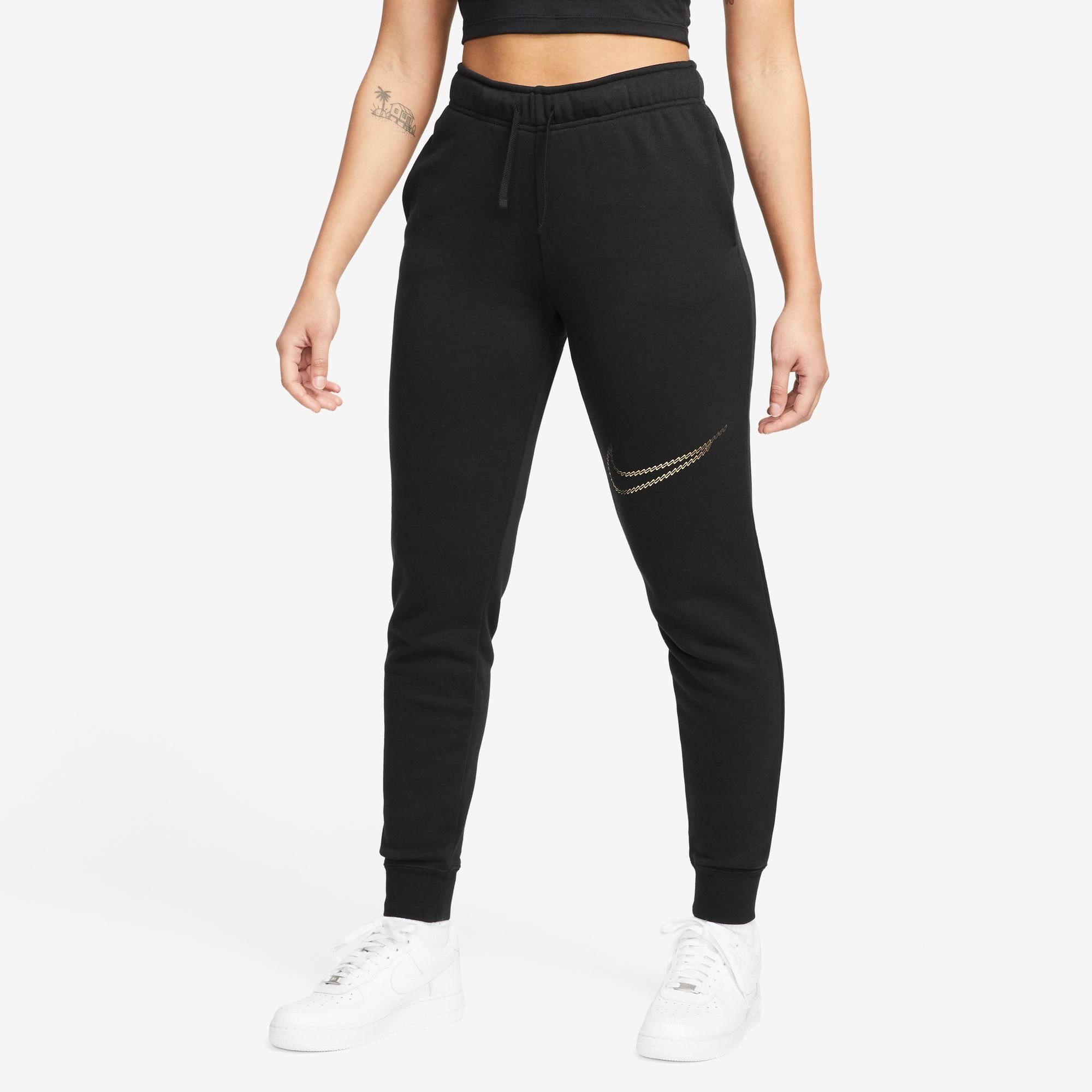 WOMEN'S CLUB Nike PANTS Sportswear Jogginghose SHINE BLACK MID-RISE FLEECE