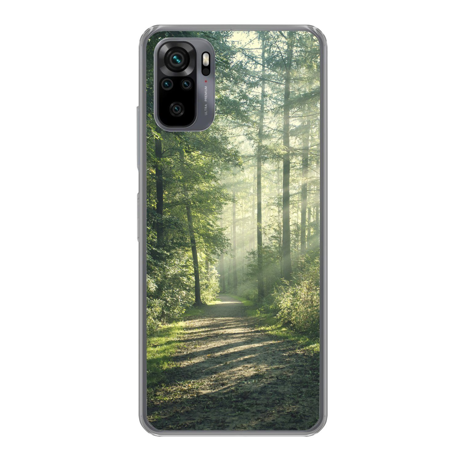 MuchoWow Handyhülle für Xiaomi Redmi Note 10 Pro Wald - Weg - Sonne - Bäume - Grün - Natur, Phone Case, Silikon, Schutzhülle Dünn