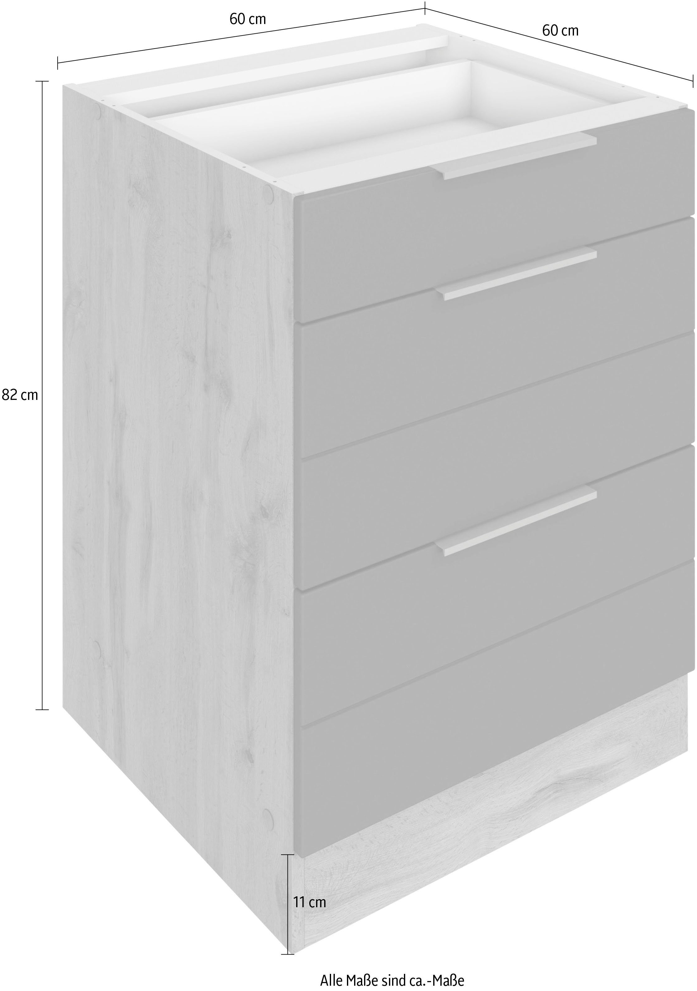 HELD MÖBEL Auszugsunterschrank Lisene cm wotaneiche 60 breit, Matt/wotaneiche Luhe weiß hochwertige | mit MDF-Fronten waagerechter