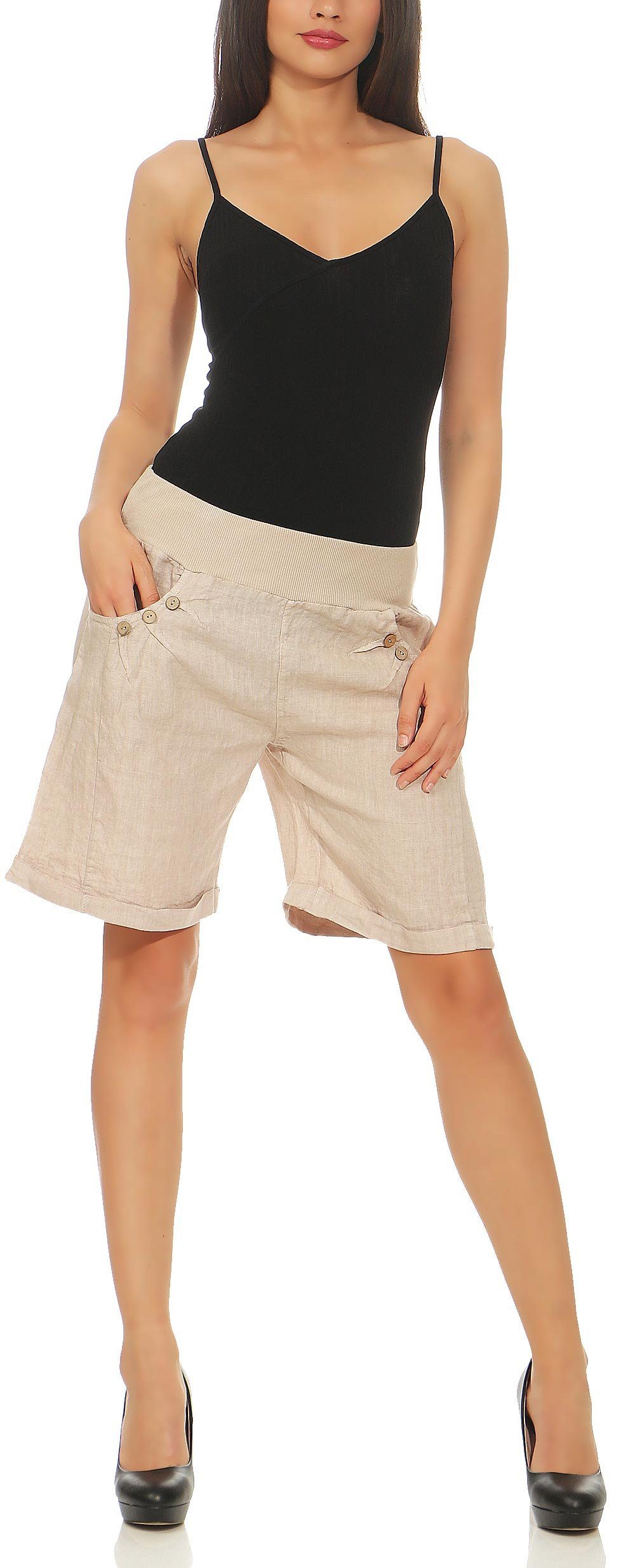 malito more than fashion Leinenhose malito Damen Bermuda aus Leinen, Shorts für den Strand, lässige Bermuda aus Leinen Shorts