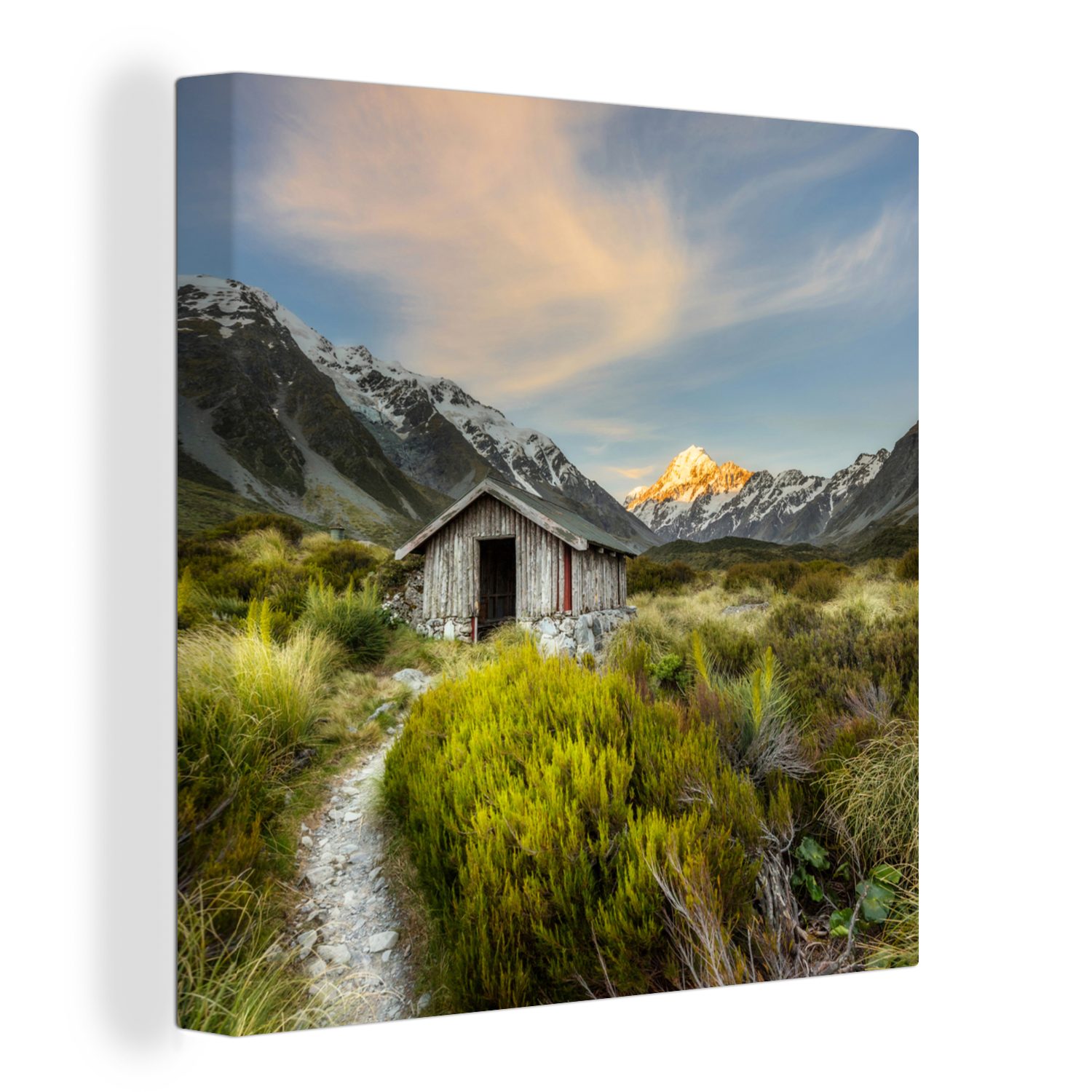 OneMillionCanvasses® Leinwandbild Neuseeland - Haus - Berg, (1 St), Leinwand Bilder für Wohnzimmer Schlafzimmer
