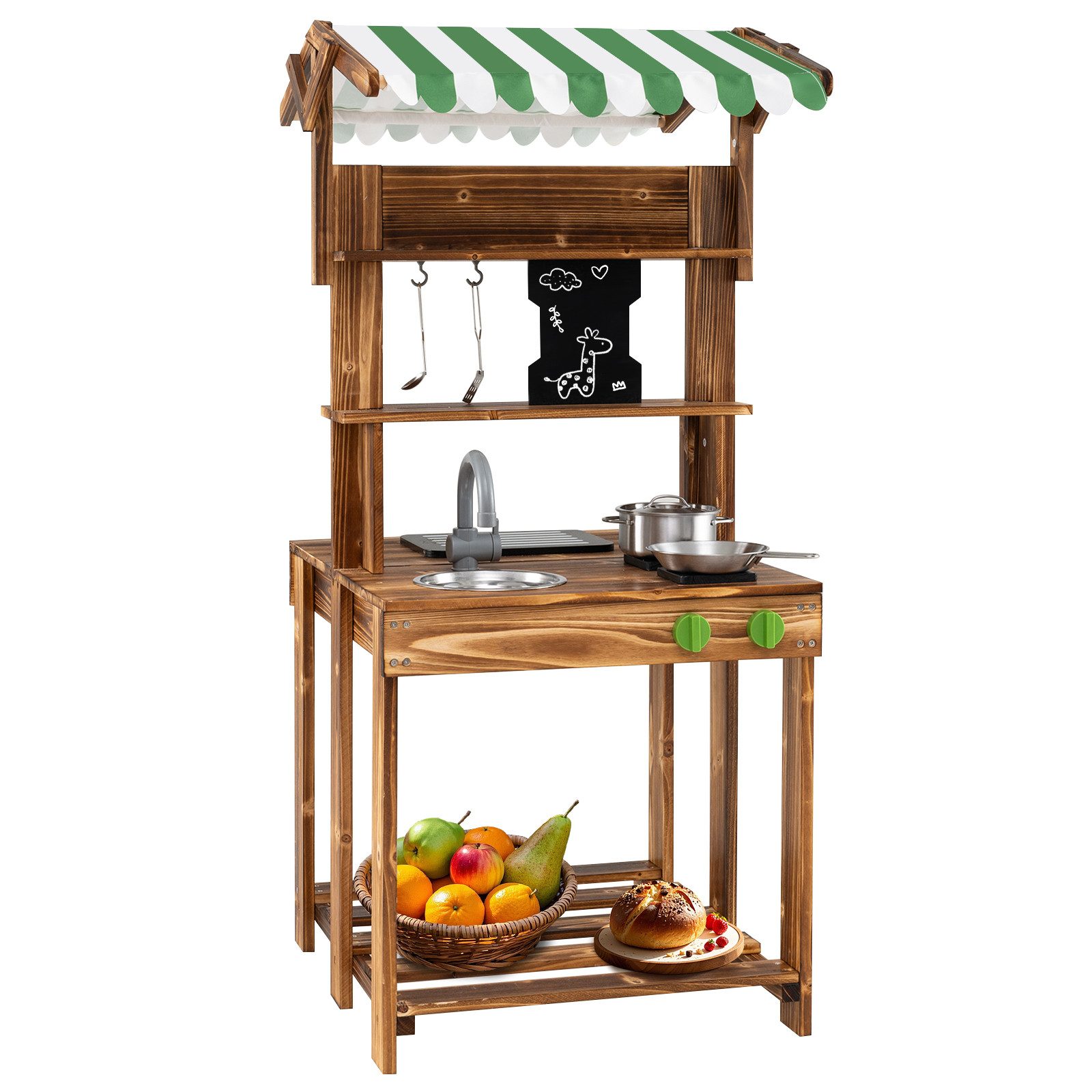 COSTWAY Outdoor-Spielküche Tannenholz, Matschküche, outdoor Kinderküche mit Dach, Holz