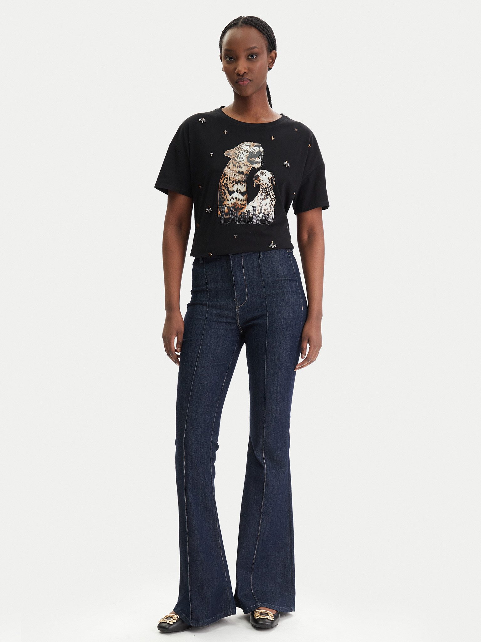 Liu Jo T-Shirt - Damen T-Shirt - Print Shirt mit Schmuckdetails - Rundhals Kurzarm