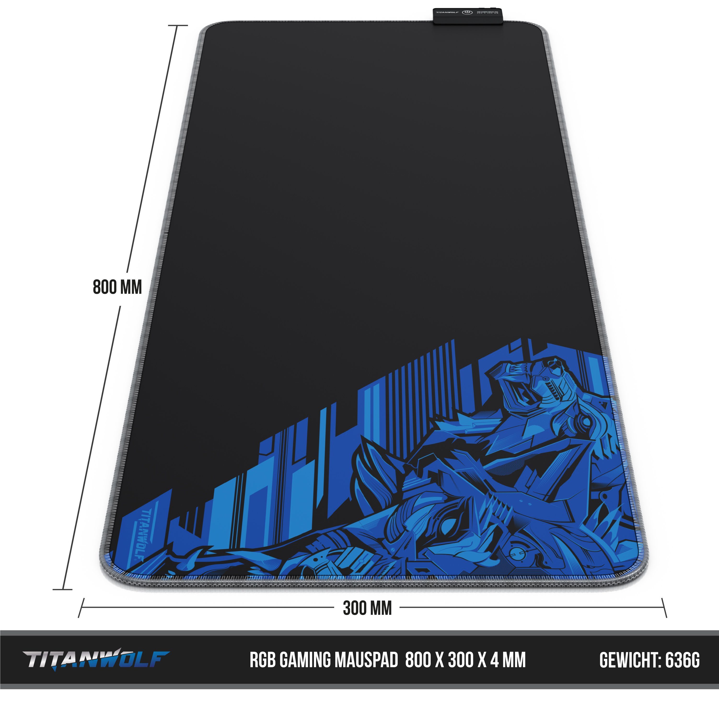 Titanwolf Gaming Mauspad RGB Mousepad 800 x 300 x 3 mm, LED Multi Color XL Tischunterlage (1-St), rutschfest, abwaschbar, Geschwindigkeit & Präzision, Vector Bl – Bild 2 von 5