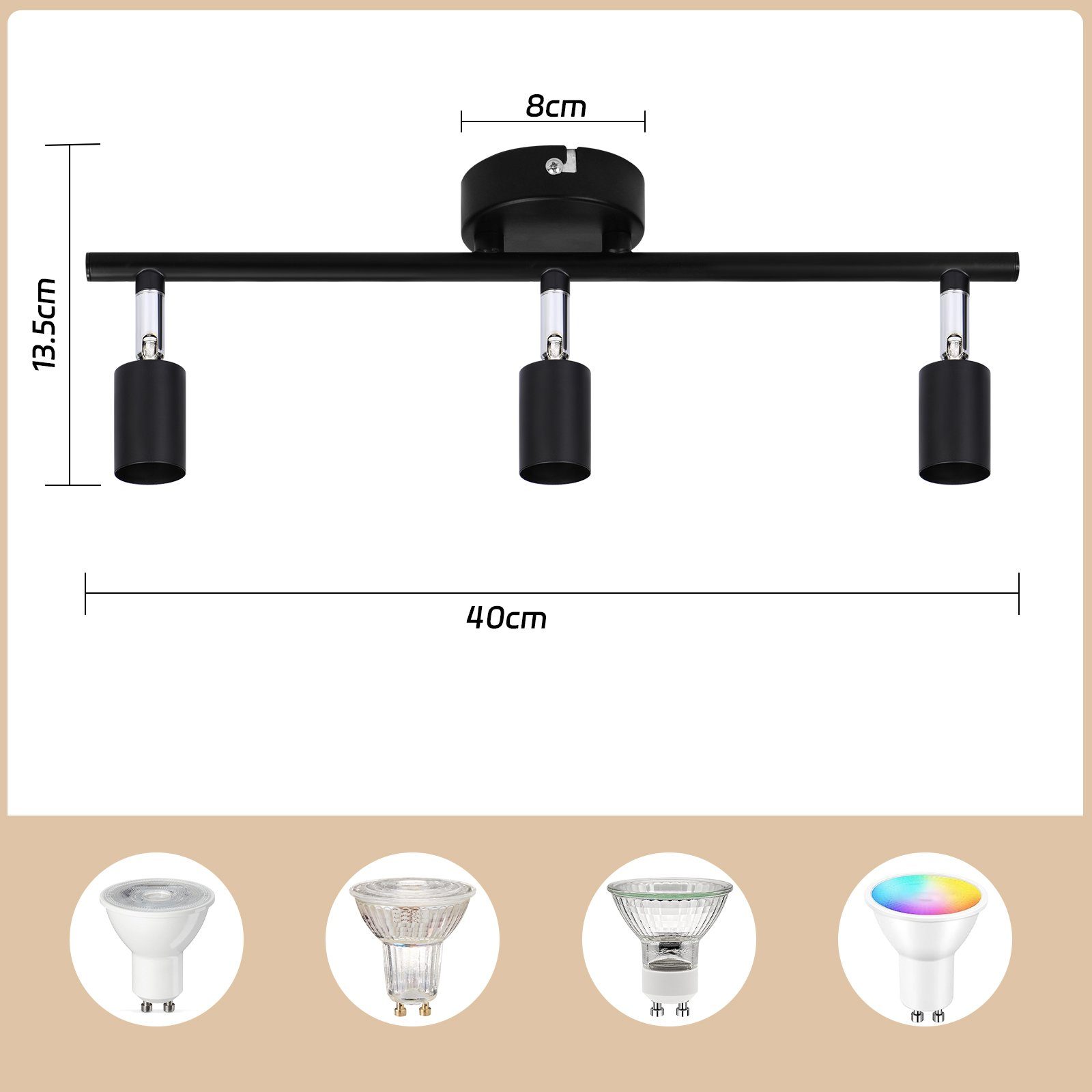 ZMH Deckenstrahler 3-flammig drehbar Schwarz/Nickel Moderne Deckenleuchte für Flur, Einfache Installation, ohne Leuchtmittel, 350°Drehbar Strahler Lampe Edelstahl Decke