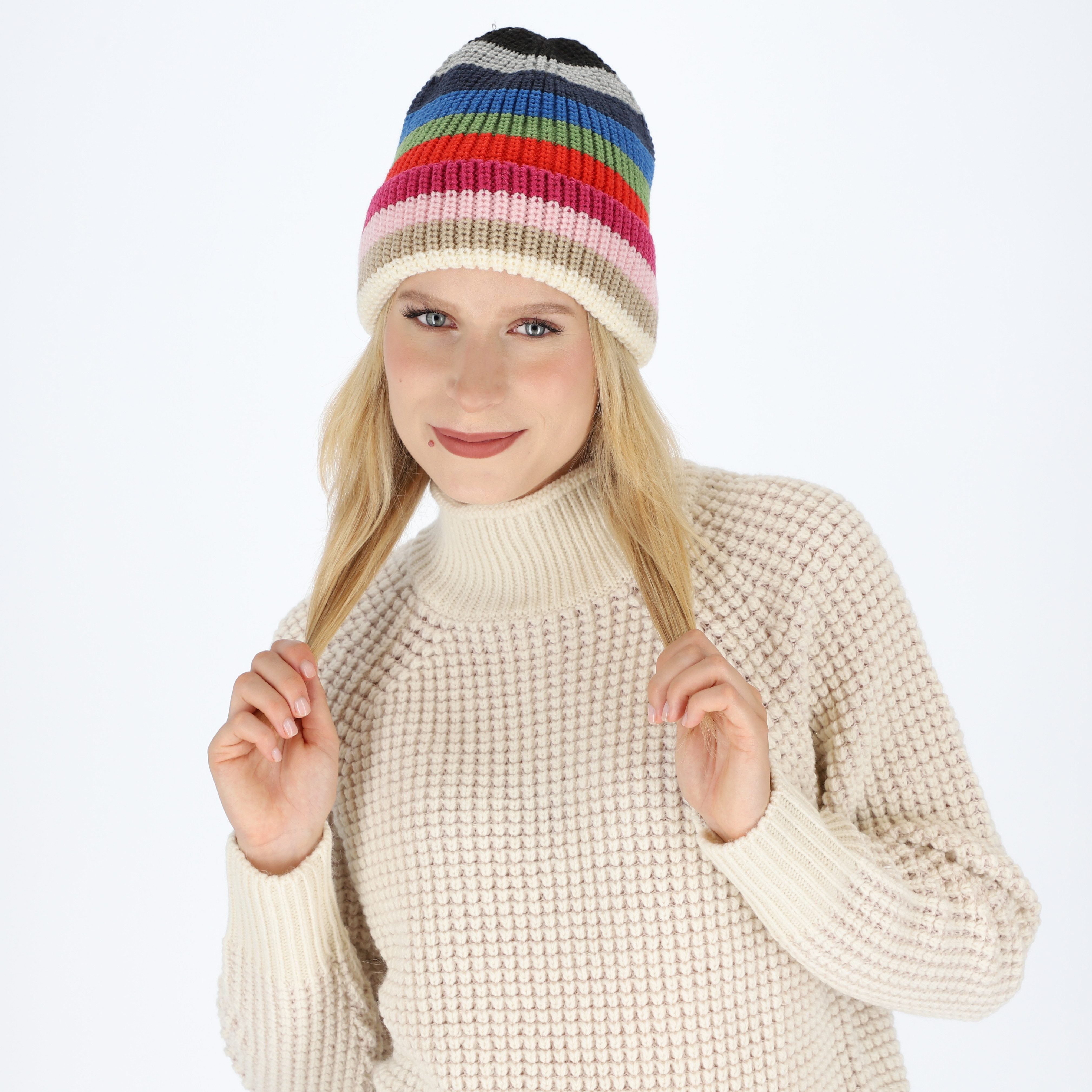 halsüberkopf Accessoires Strickmütze Streifen mit Umschlag günstig online kaufen