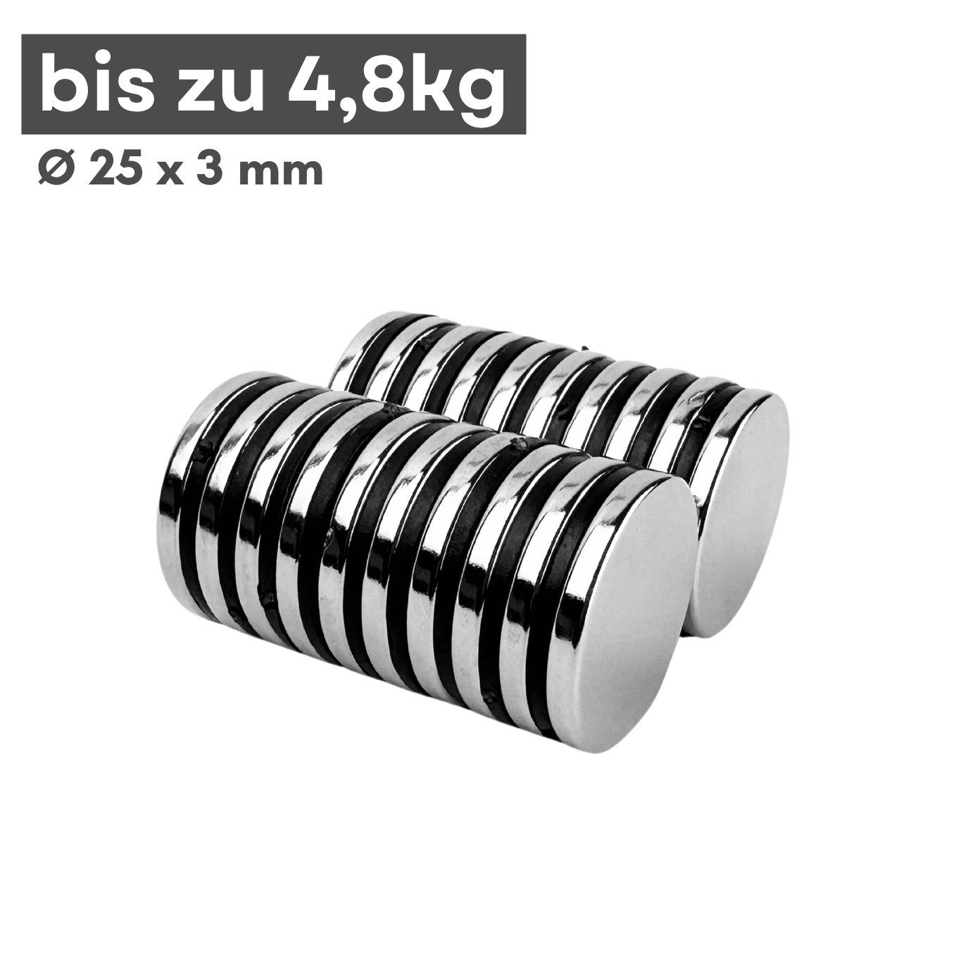 MaajeeKuto Magnet Neodym Magnet 25x3 mm N38 Scheibenmagnet 4,8kg Haftkraft Stark (1-St)