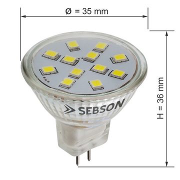 SEBSON LED-Leuchtmittel LED Lampe GU4/ MR11 1.6W warmweiß Leuchtmittel 12V DC - 4er Pack