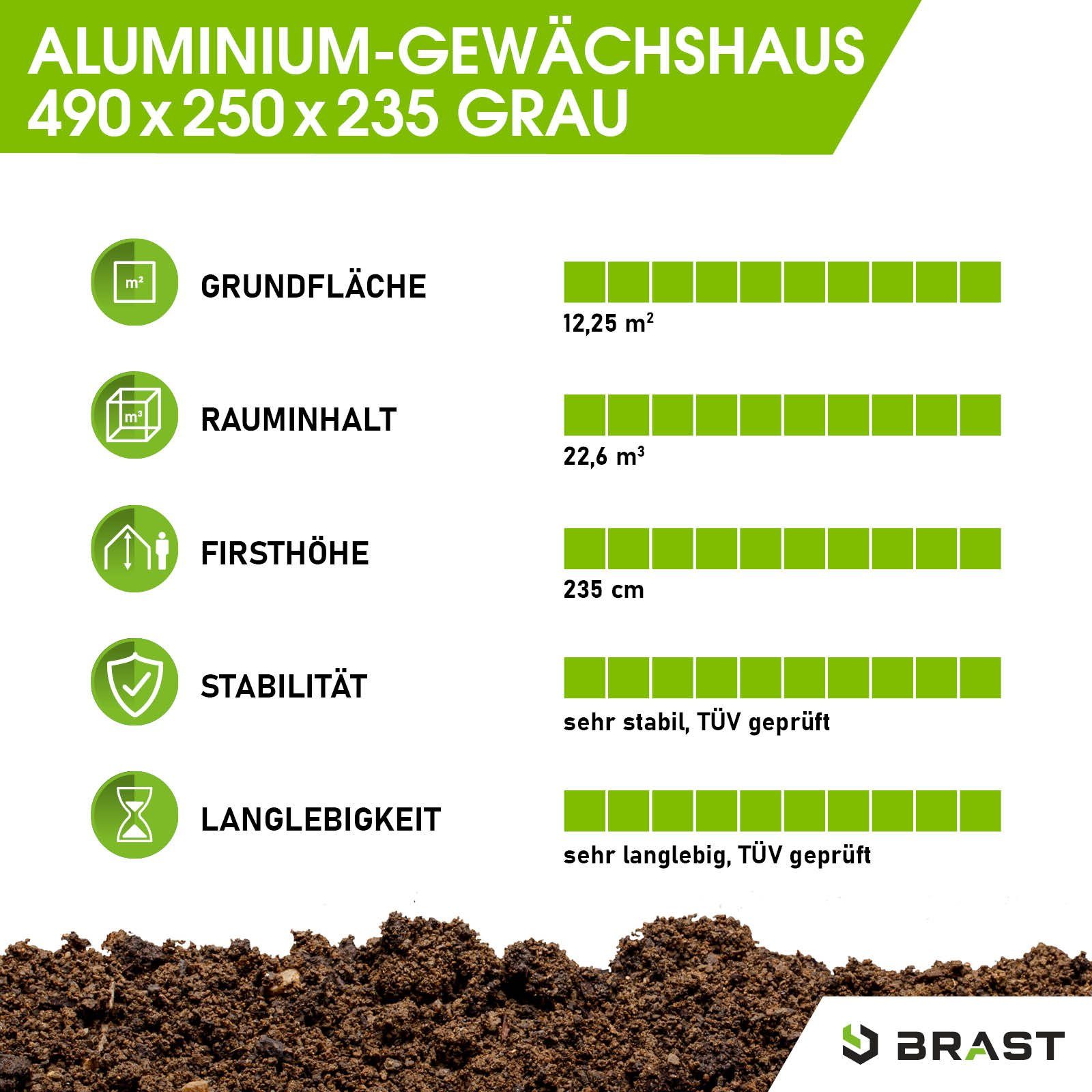 BRAST Gewächshaus ALU mit Fundament rostfrei 490x250x235cm TÜV geprüft, BxT günstig online kaufen