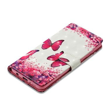 FITSU Handyhülle Handytasche für Samsung Galaxy A21s Hülle Schmetterling Motiv 6,5 Zoll, Flipcase für Samsung A21s Handyhülle, Handytasche mit Kartenfach
